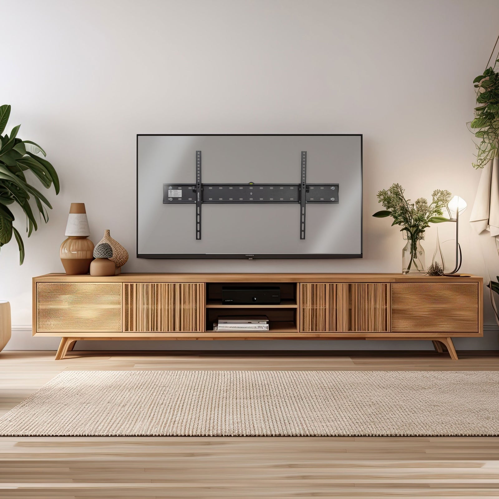 TV mounted on a wall with a tilting tv mount