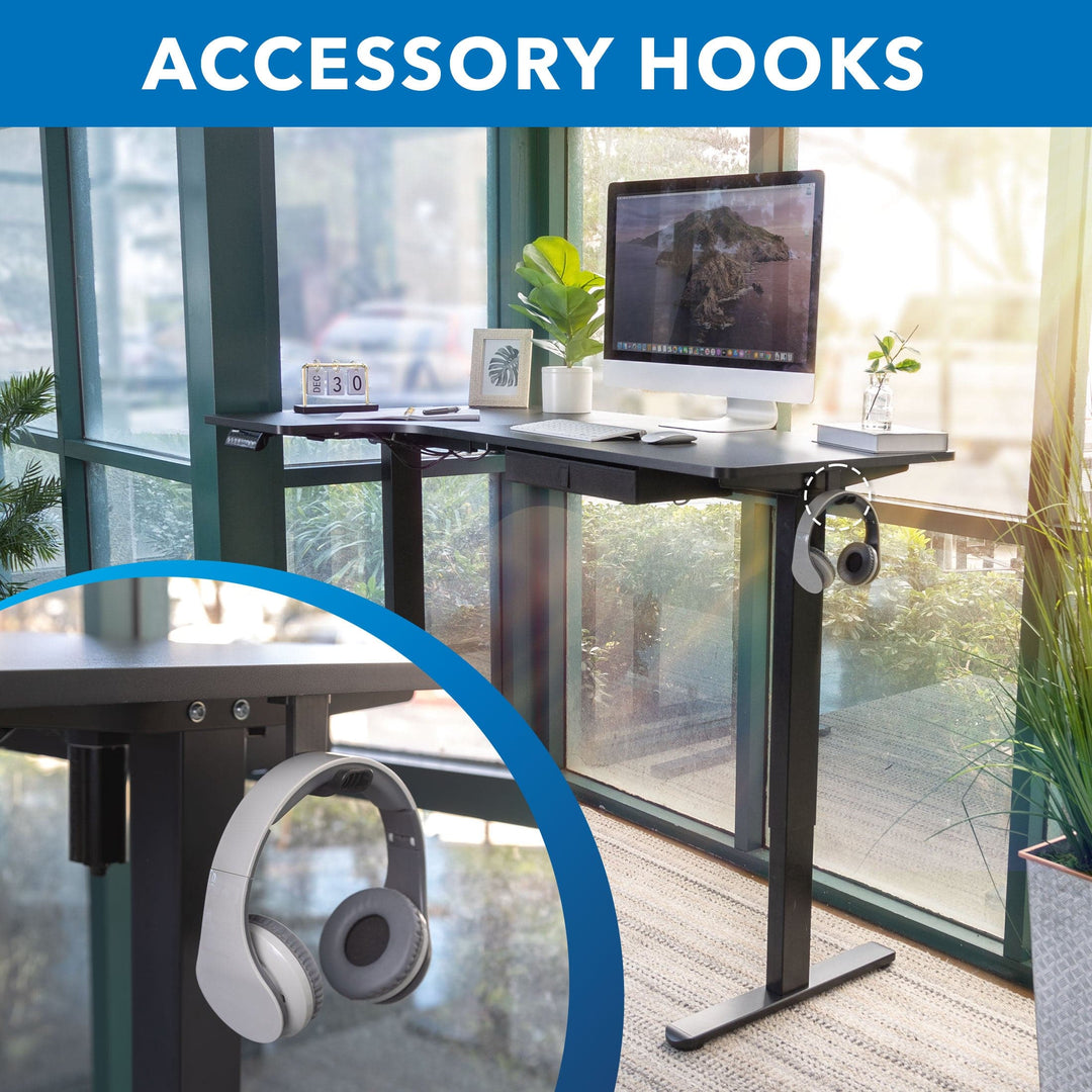 l-shaped standing desk with headset hook