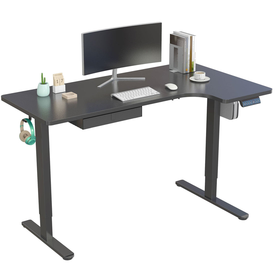 l-shaped standing desk with computer