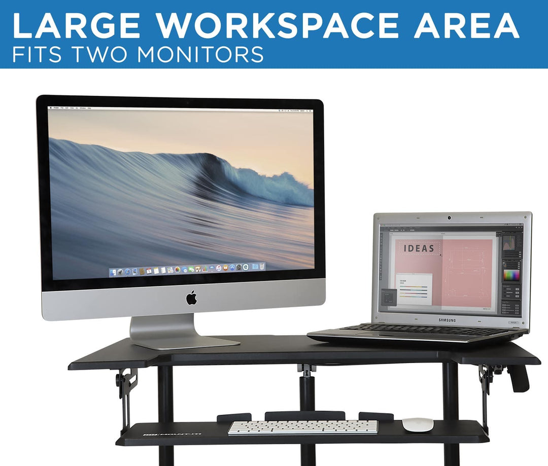 Mobile Sit-Stand Desk with Large Top and Retractable Keyboard