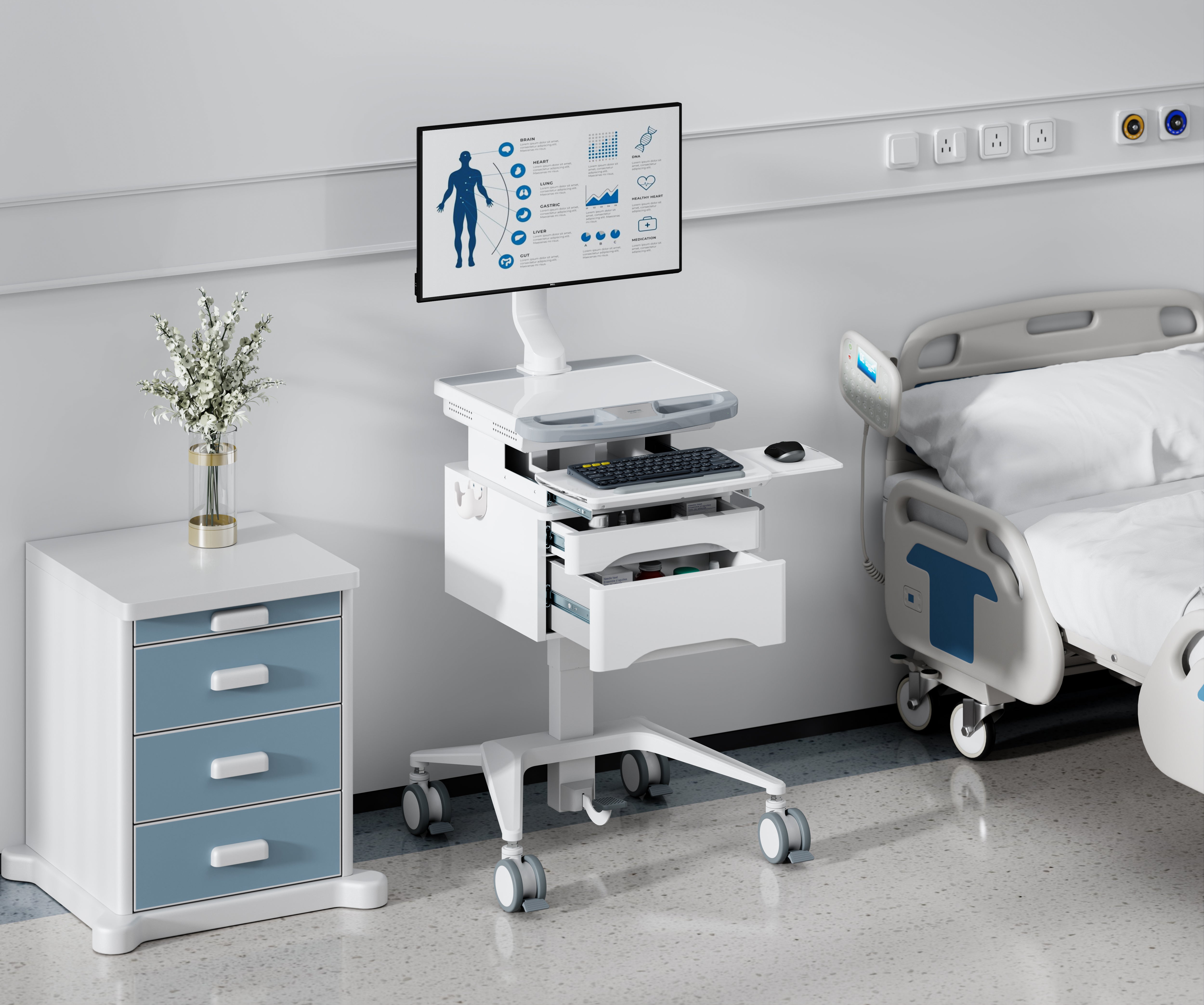 medical computer cart in hospital