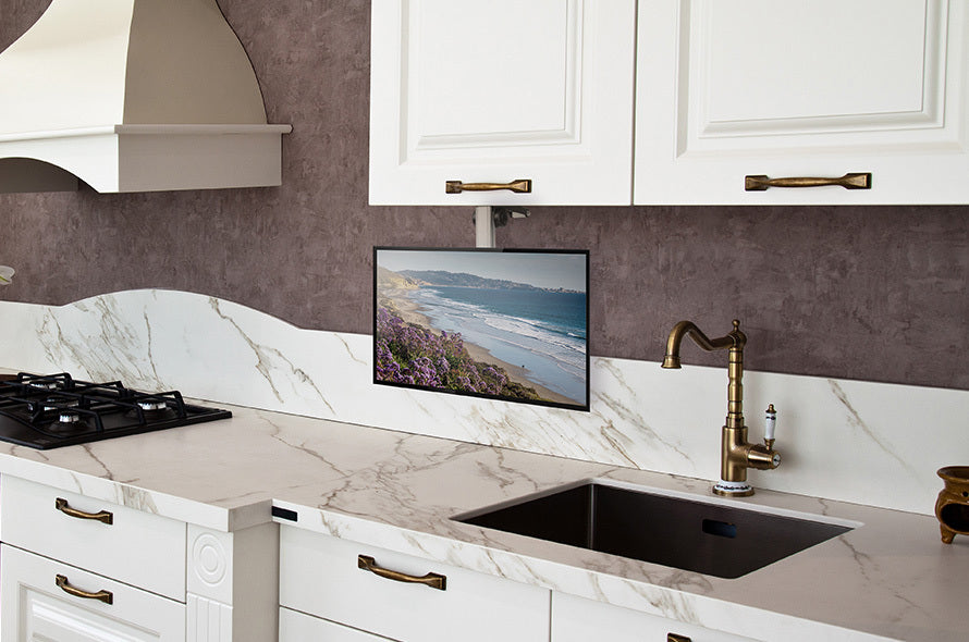 under cabinet tv mount in kitchen