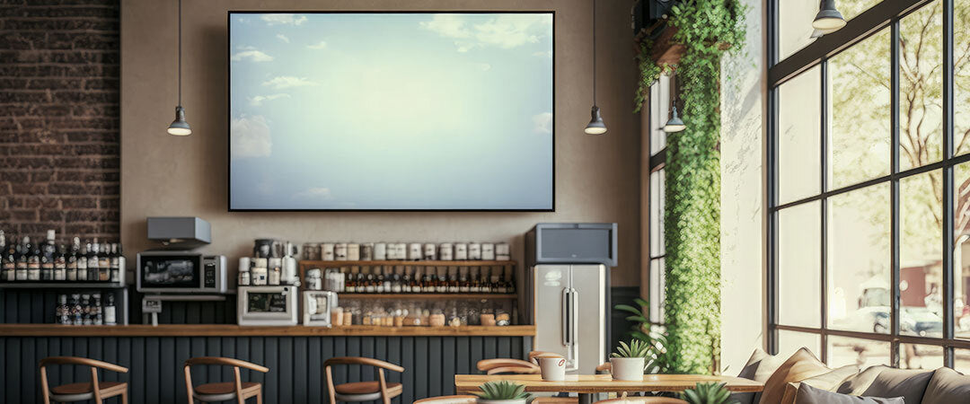 a restaurant with a TV mounted on the wall