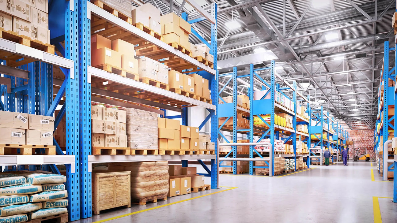 a large warehouse filled with lots of shelves