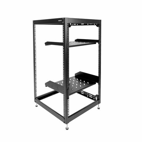 Server and Networking Racks - 20U 17" Black Steel Open Frame Server Rack with Adjustable Feet and Two Shelves - Mount-It! - MI-7631