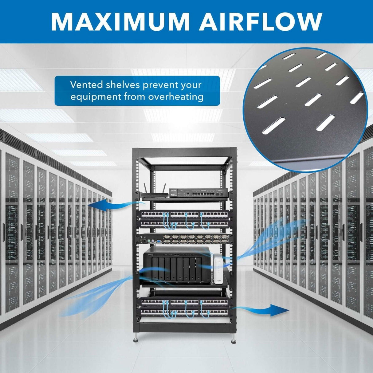 Server and Networking Racks - 20U 17" Black Steel Open Frame Server Rack with Adjustable Feet and Two Shelves - Mount-It! - MI-7631