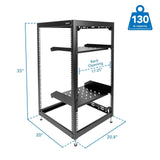 Server and Networking Racks - 20U 17" Black Steel Open Frame Server Rack with Adjustable Feet and Two Shelves - Mount-It! - MI-7631