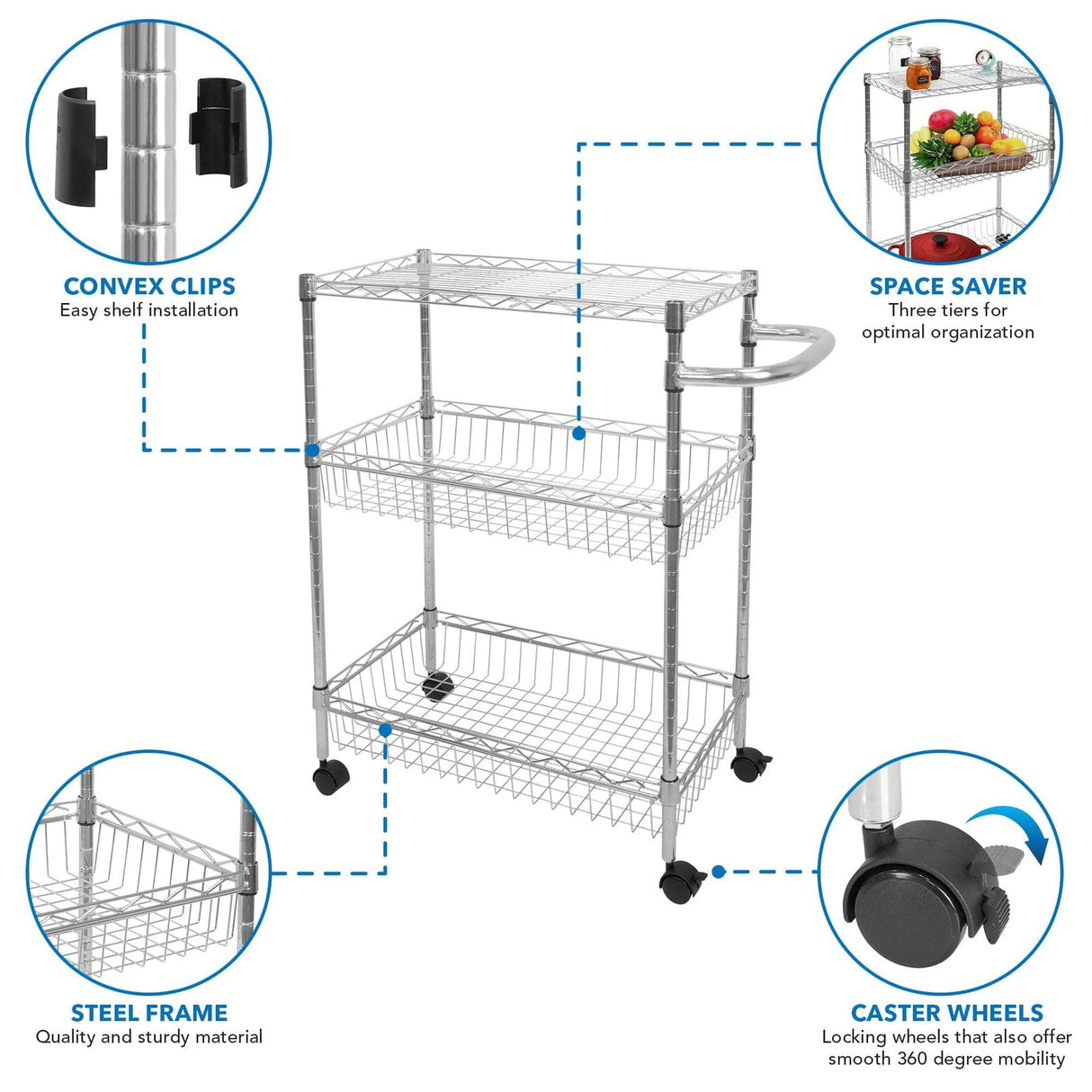 Storage - 3-Tier Rolling Utility Cart - Mount-It! - MI-7860