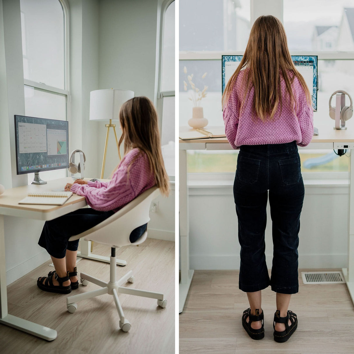 Compact Height Adjustable Sit-Stand Desk with Drawer