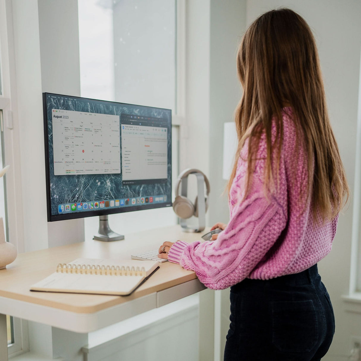 Compact Height Adjustable Sit-Stand Desk with Drawer