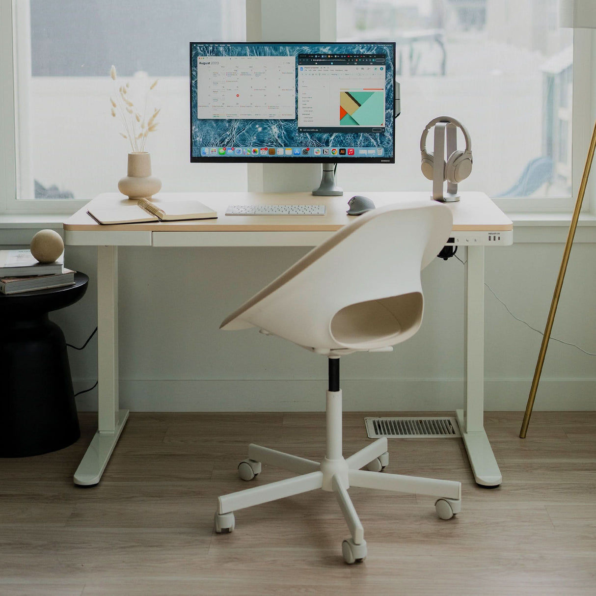 Compact Height Adjustable Sit-Stand Desk with Drawer