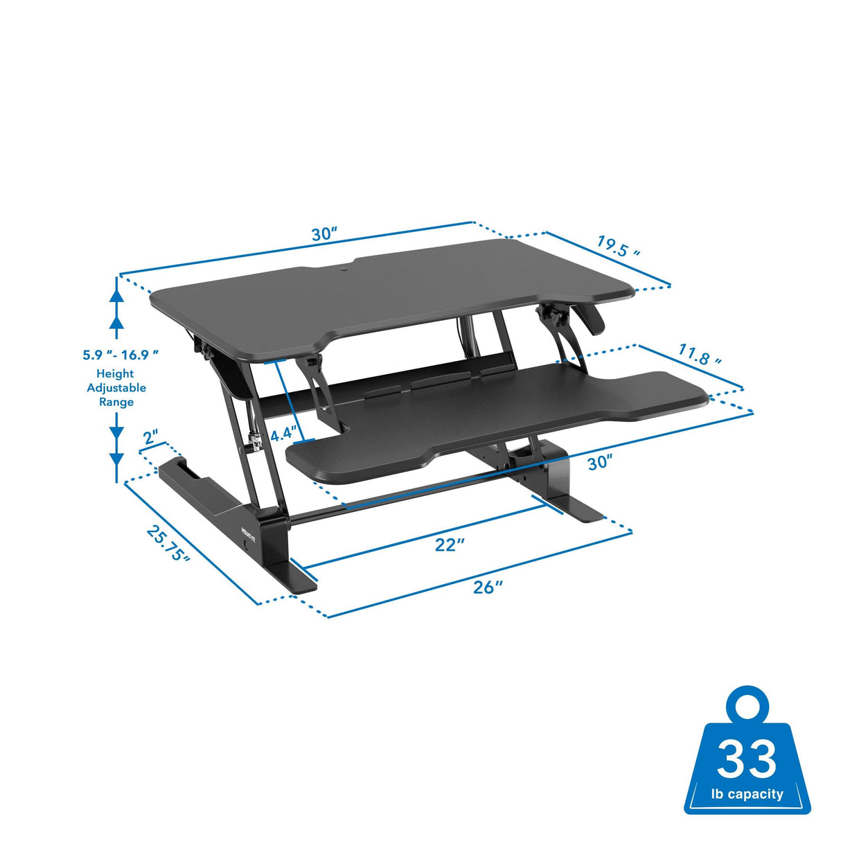 Compact Standing Desk Converter with 30" Desktop