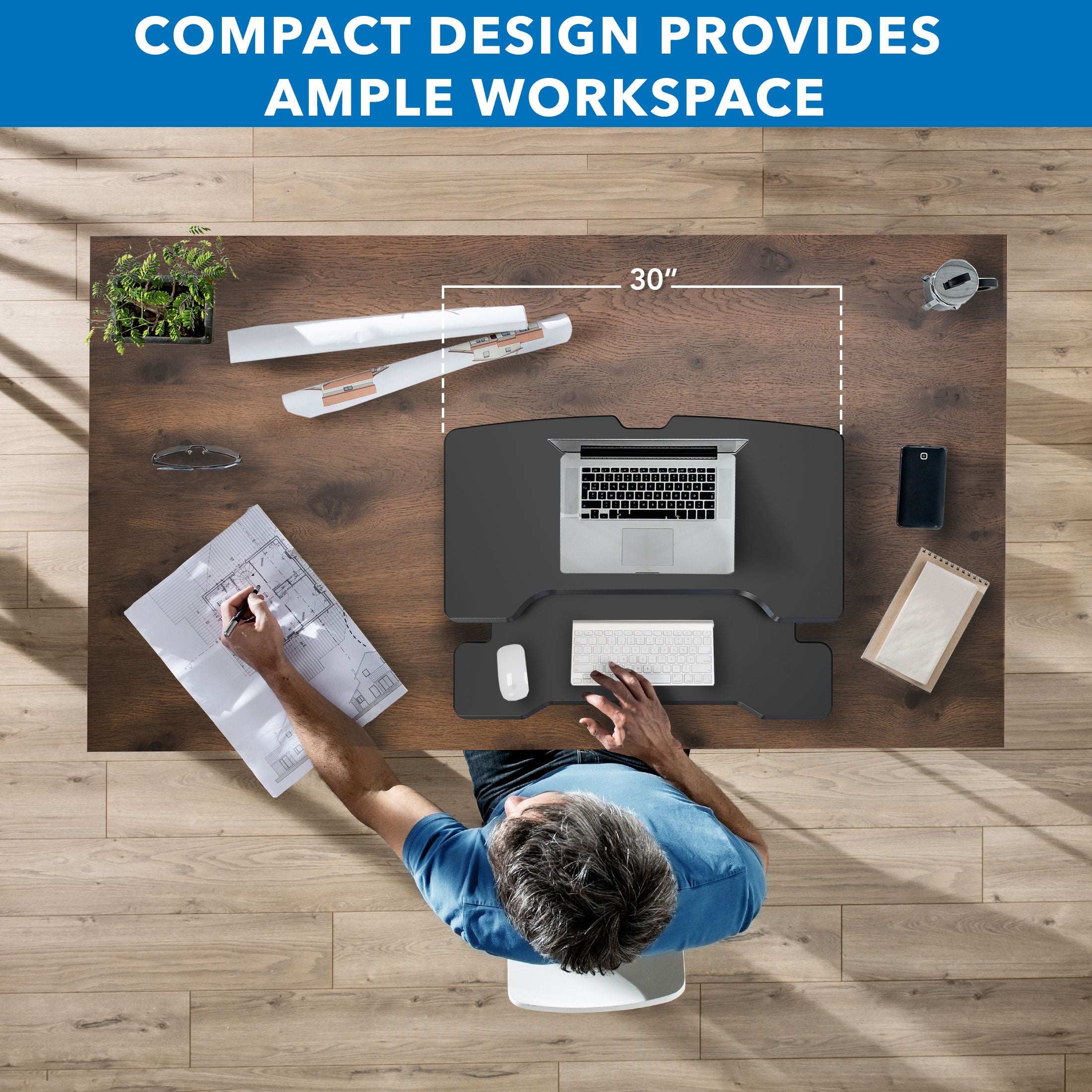 Compact Standing Desk Converter with 30" Desktop