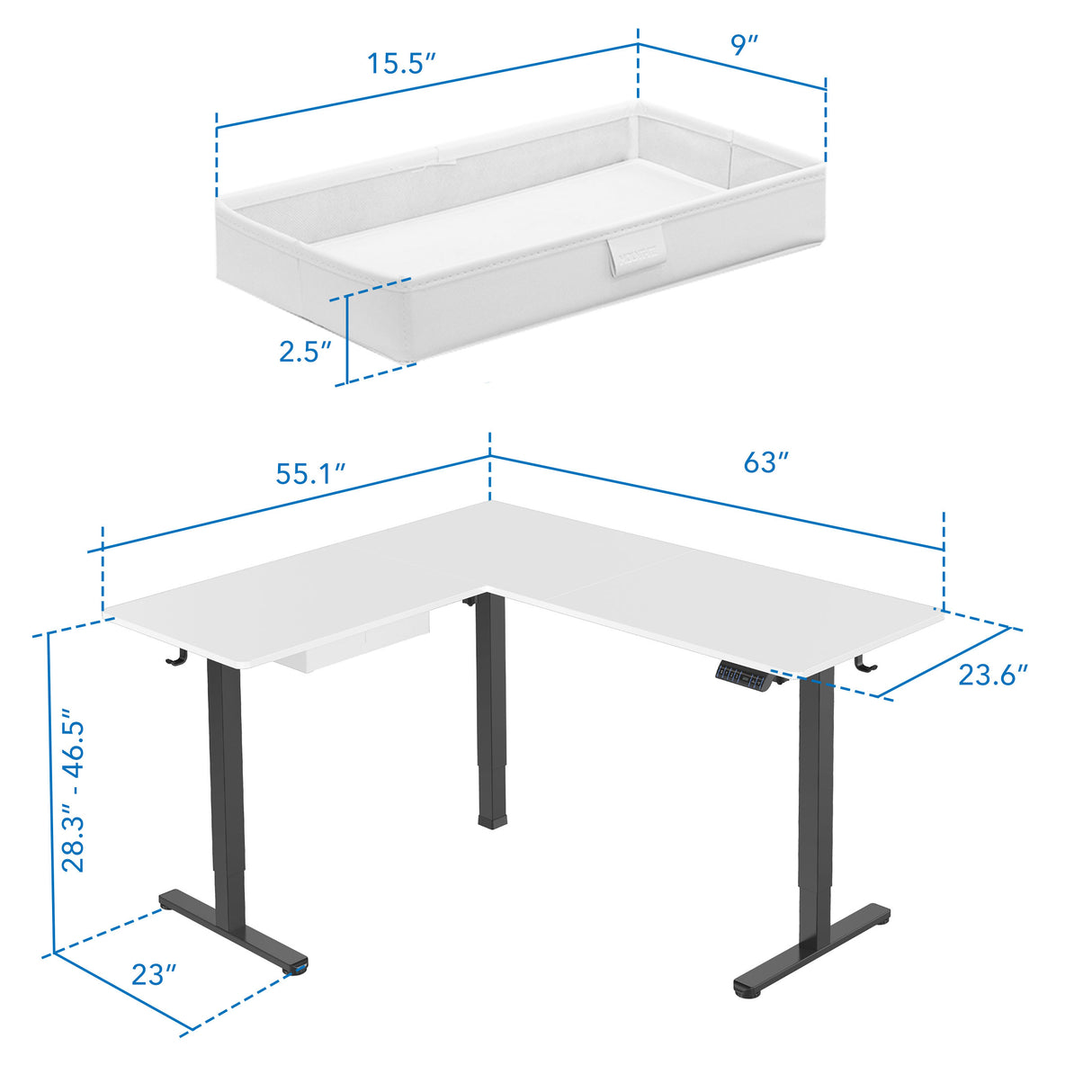 Large Electric Height Adjustable Corner Standing Desk