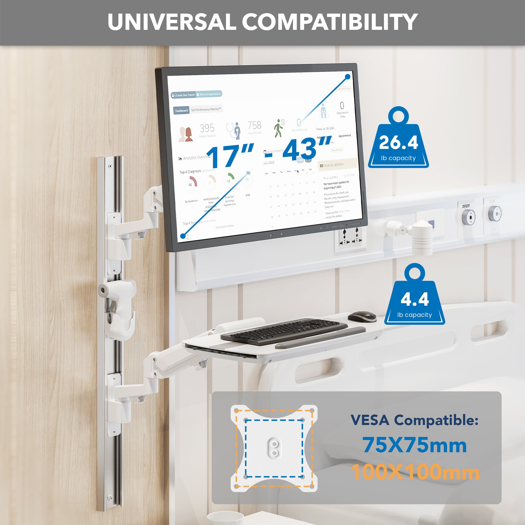 MedHub Wall Workstation with Wall Track