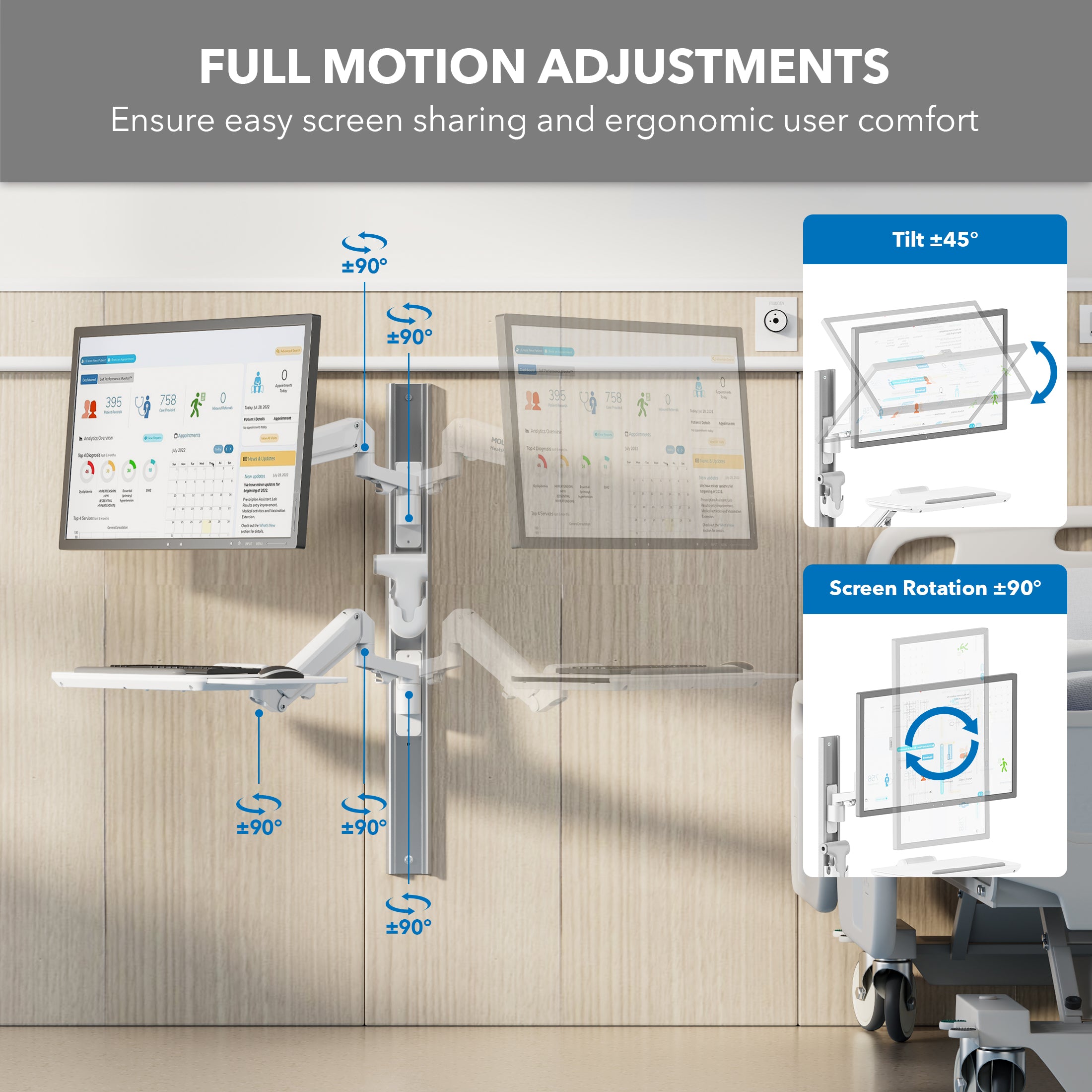 MedHub Wall Workstation with Wall Track