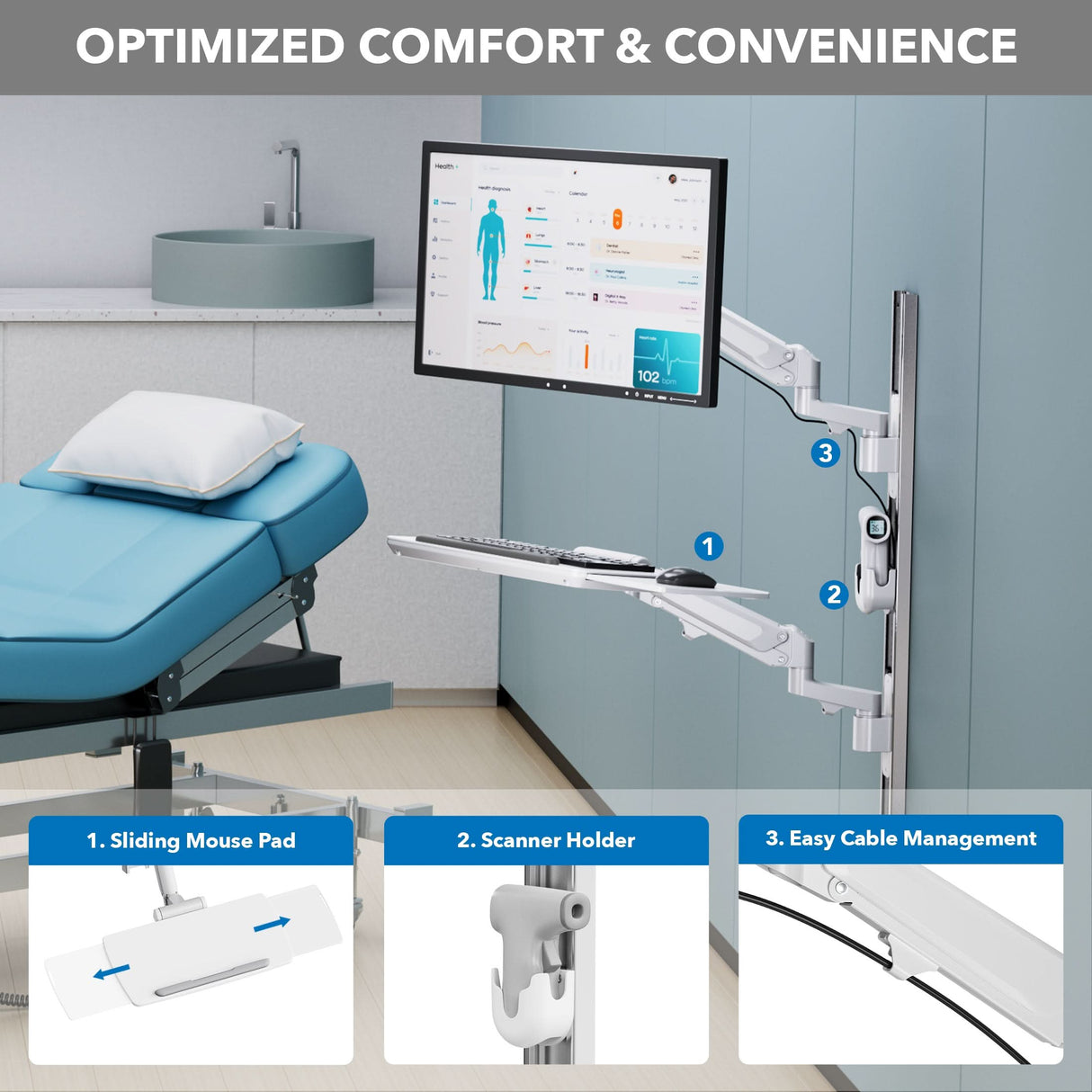 MedHub Wall Workstation with Wall Track