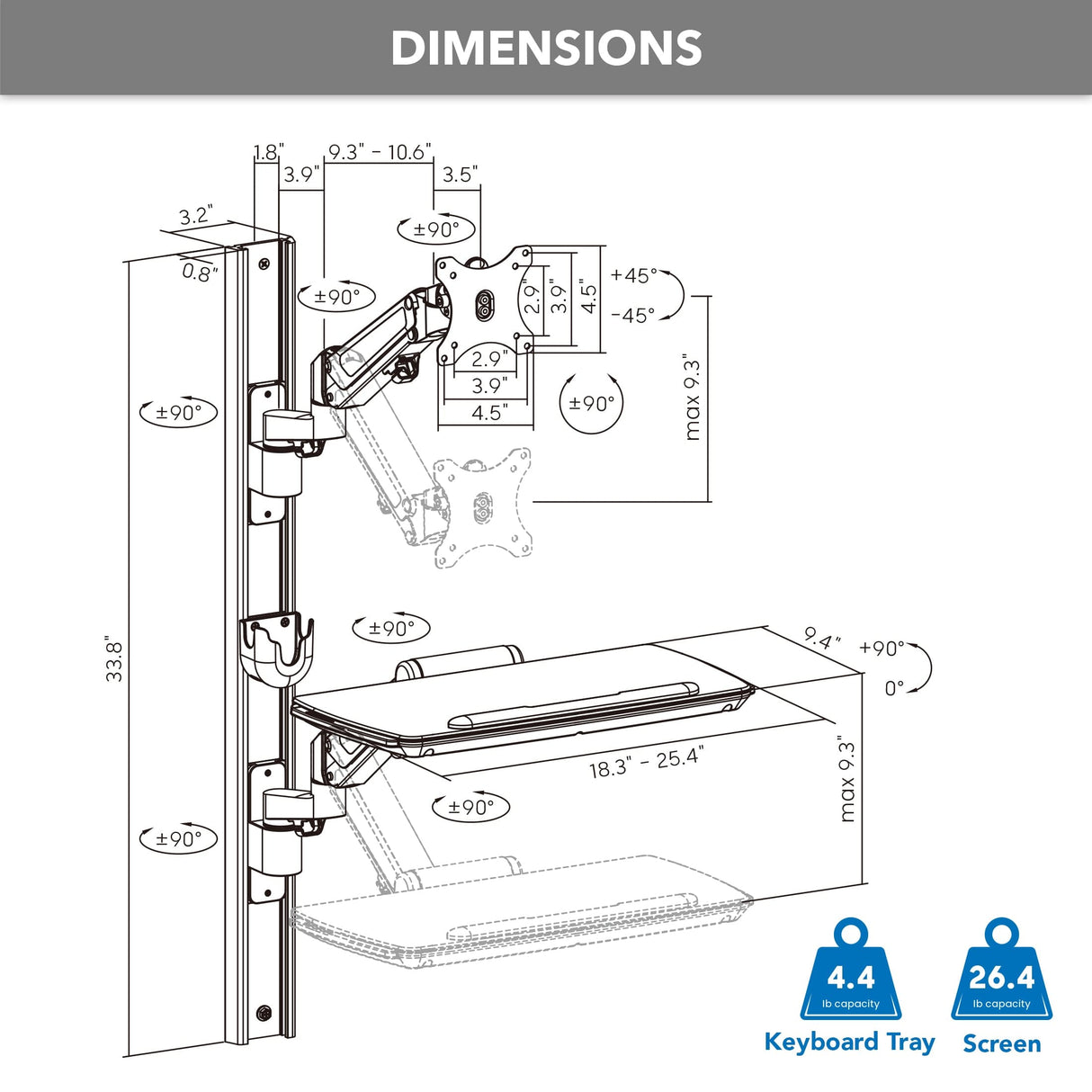 MedHub Wall Workstation with Wall Track