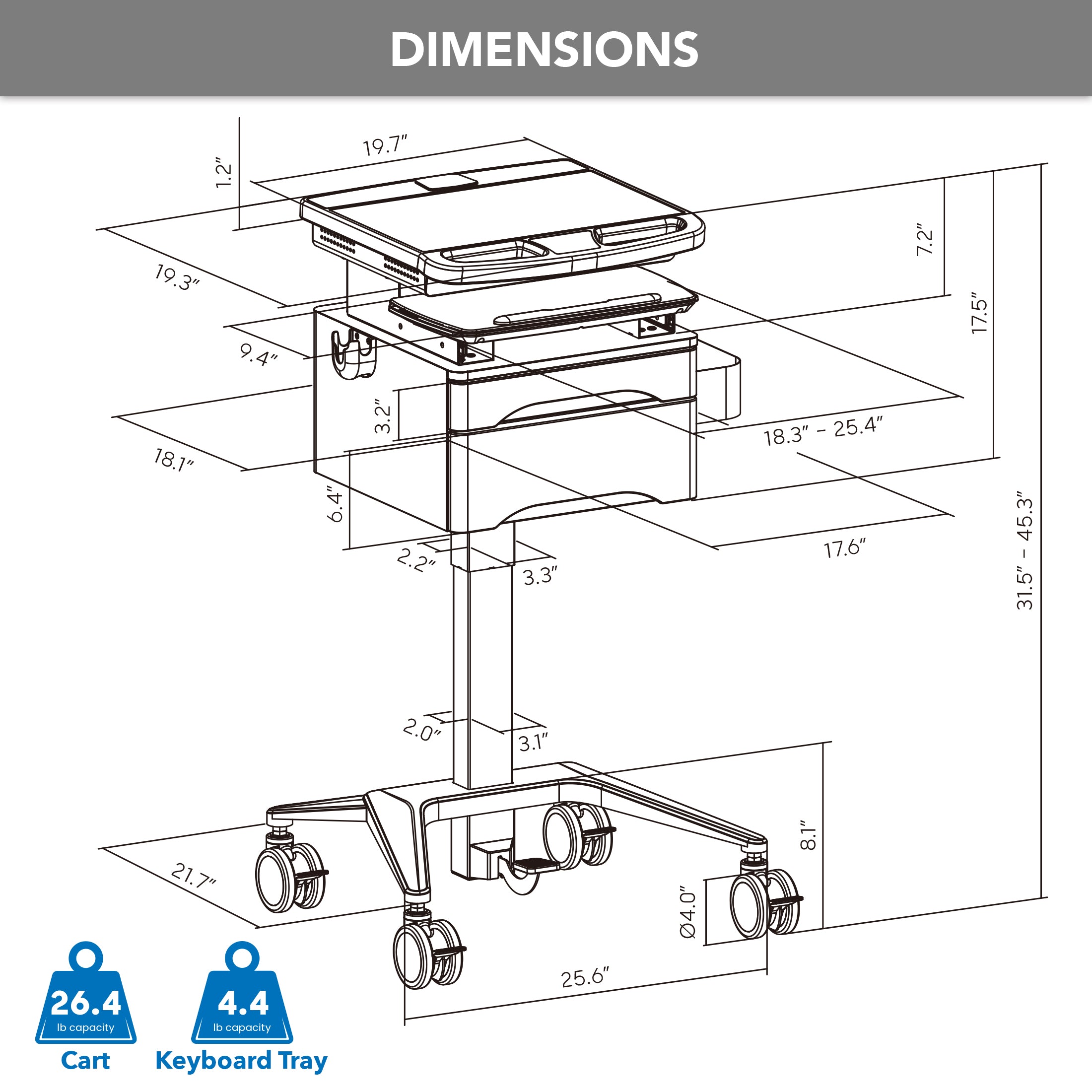 MedHub Mobile Workstation with Drawers and Laptop Arm