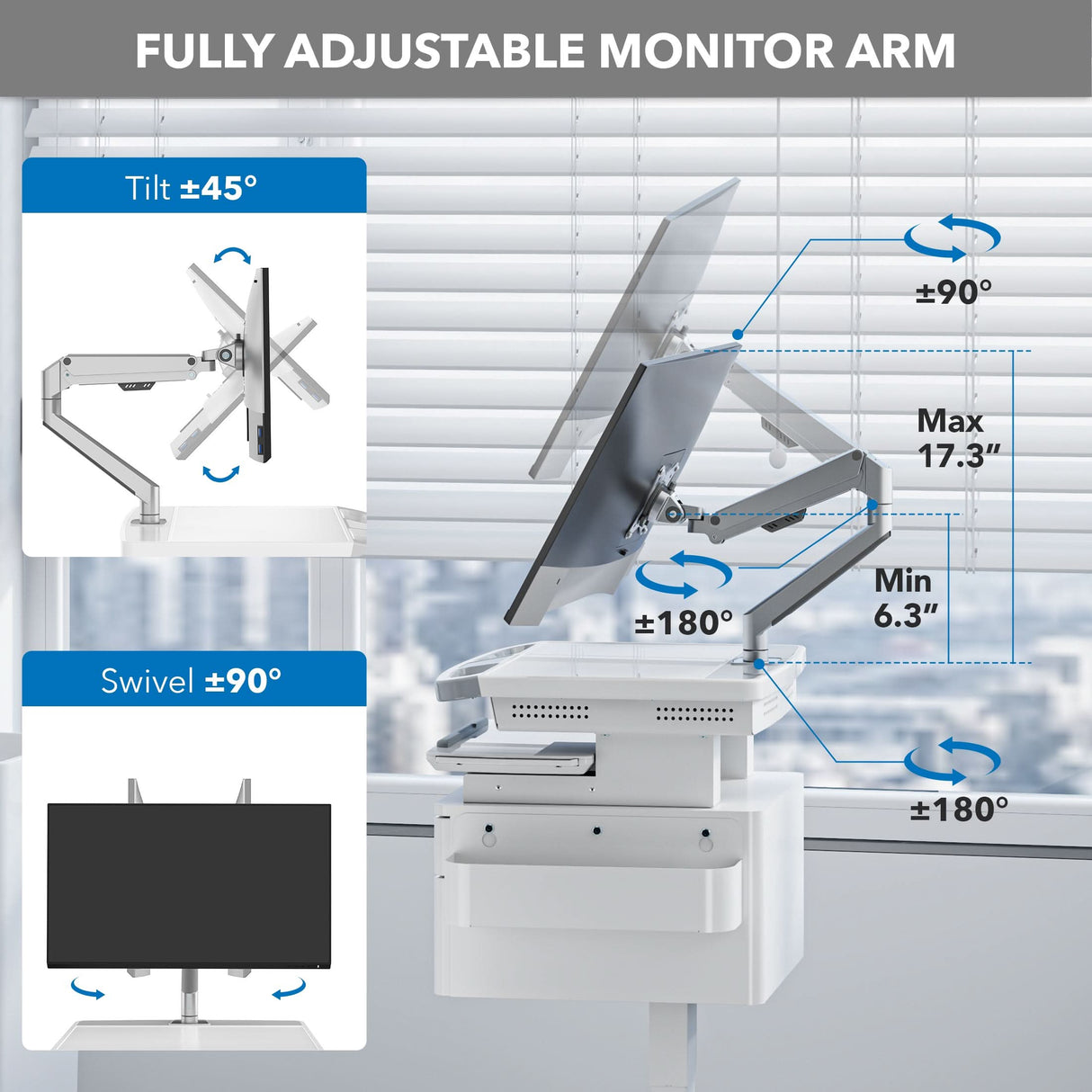 Gas Spring Monitor Arm for MedHub Mobile Workstations