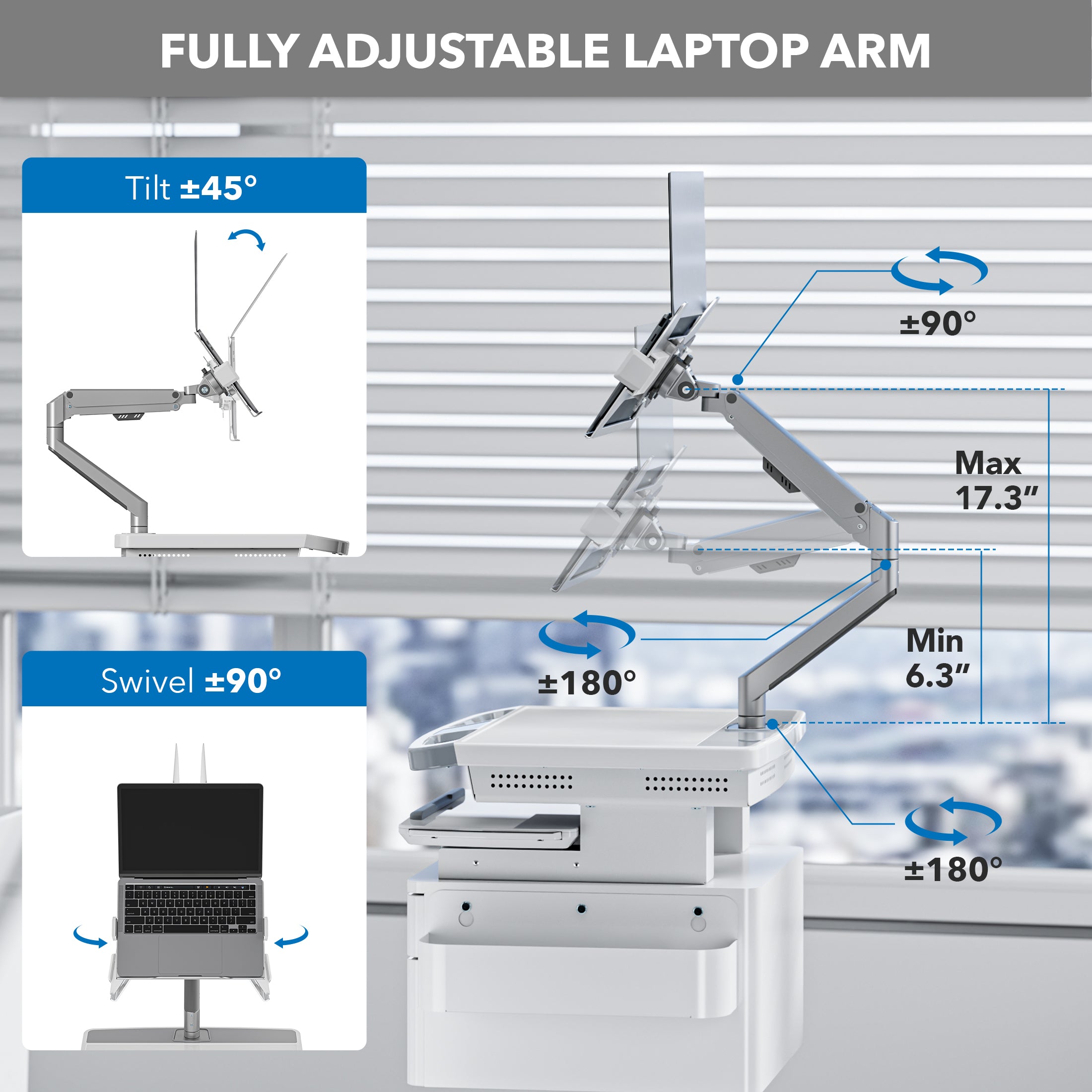 Gas Spring Laptop Arm for MedHub Mobile Workstations