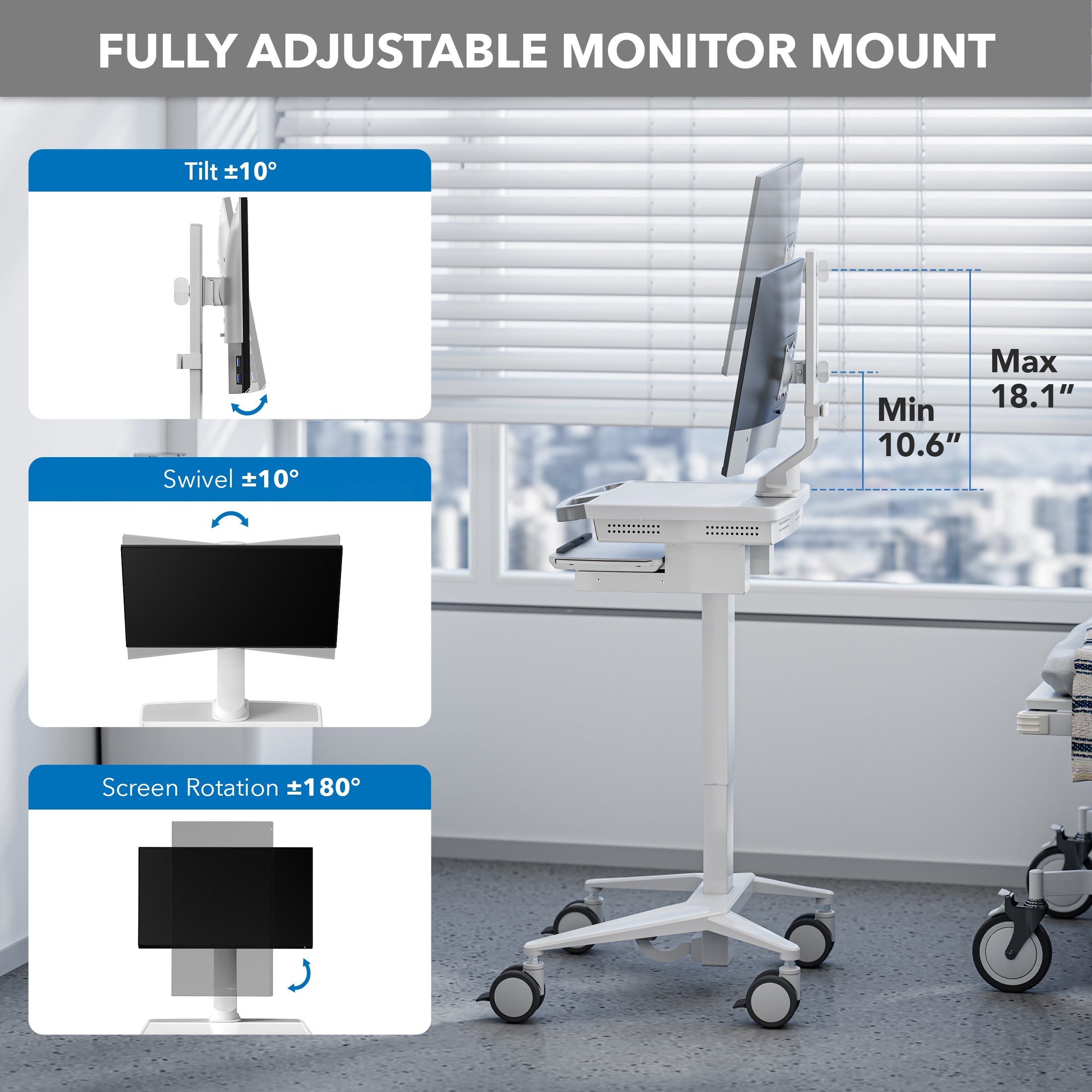 MedHub Mobile Workstation with Monitor Mount