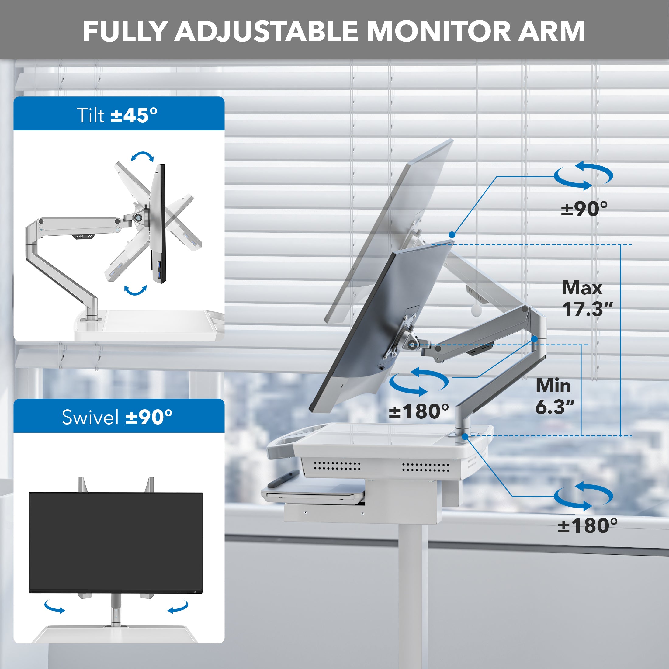 MedHub Mobile Workstation with Monitor Arm