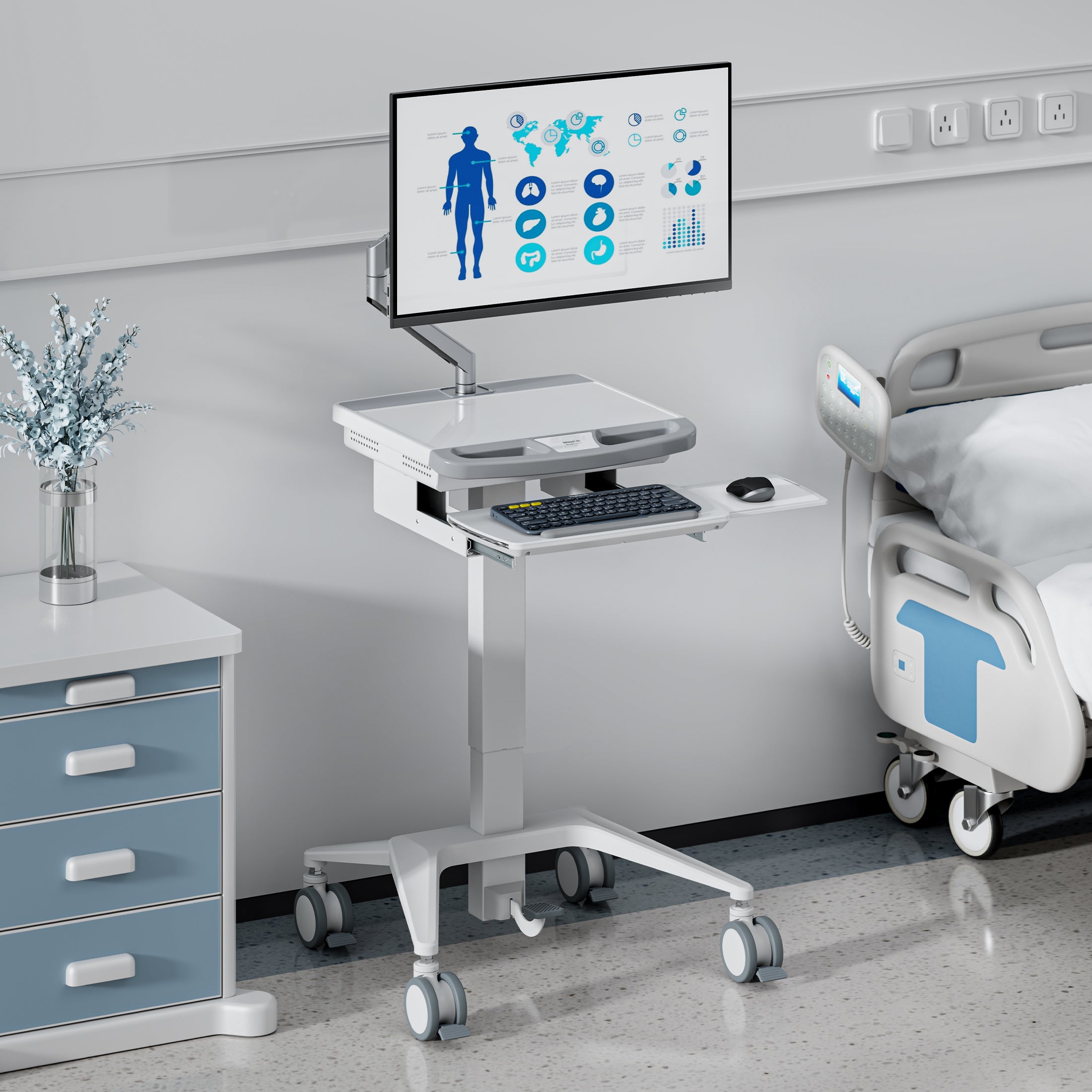 MedHub Mobile Workstation with Monitor Arm