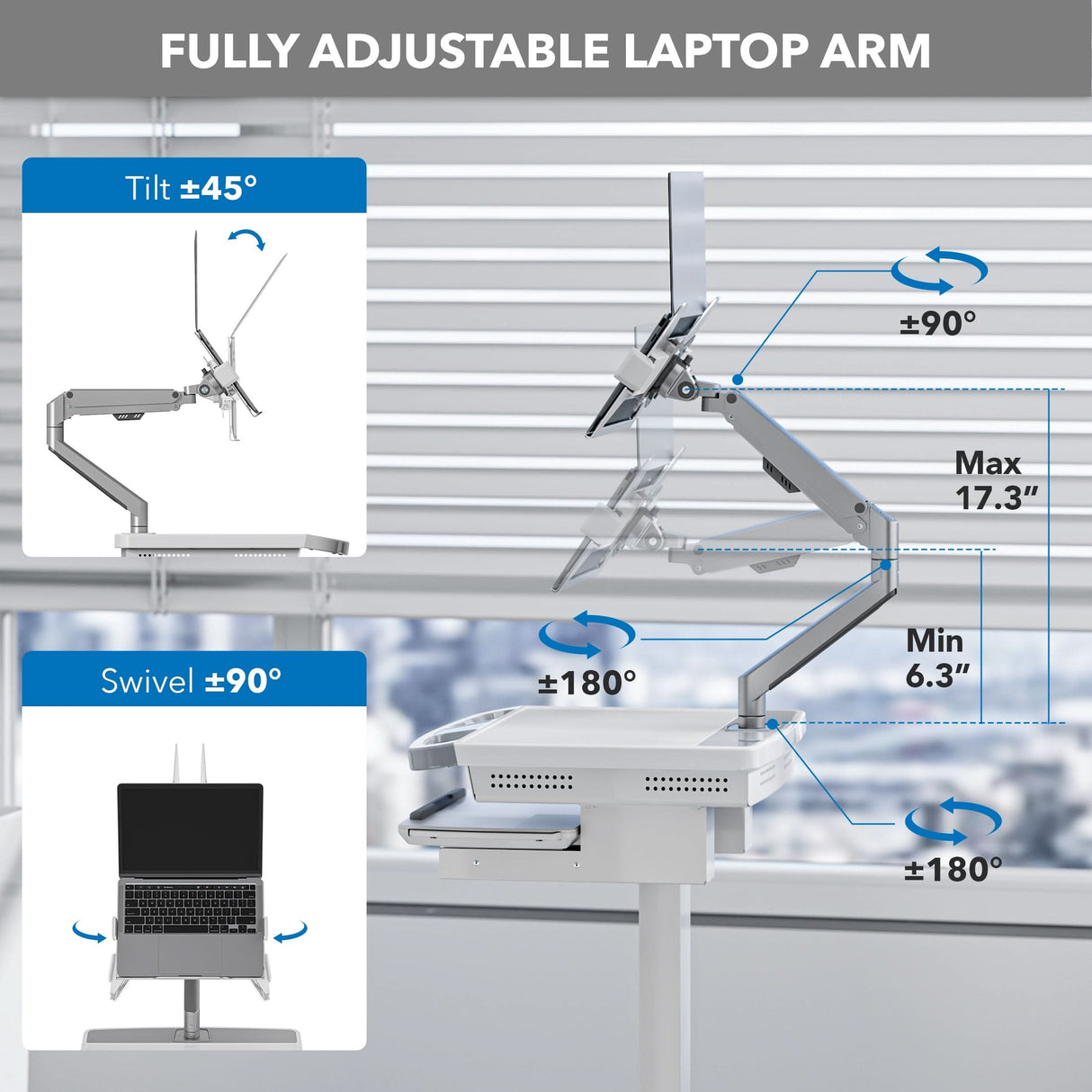 MedHub Mobile Workstation with Laptop Arm