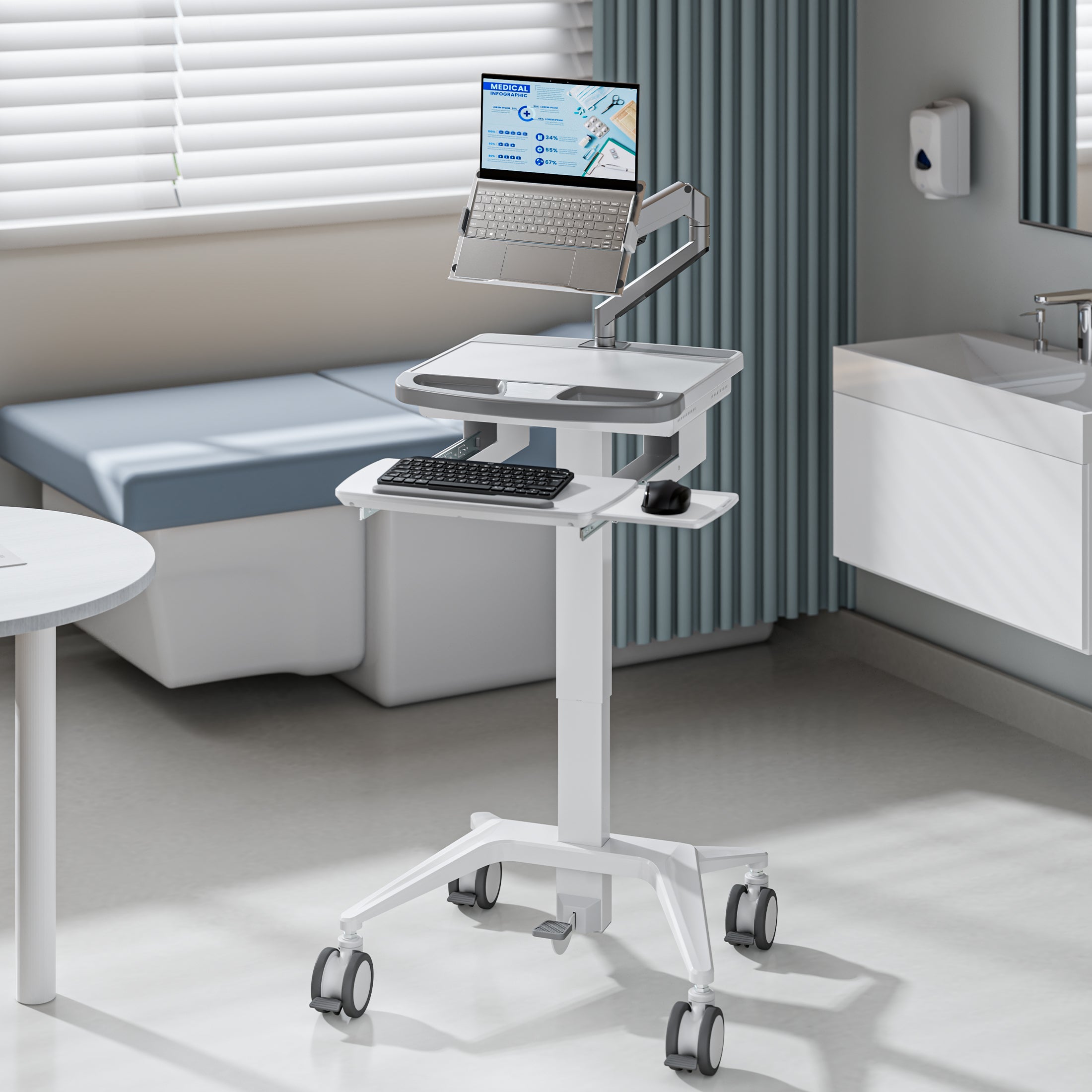 MedHub Mobile Workstation with Laptop Arm