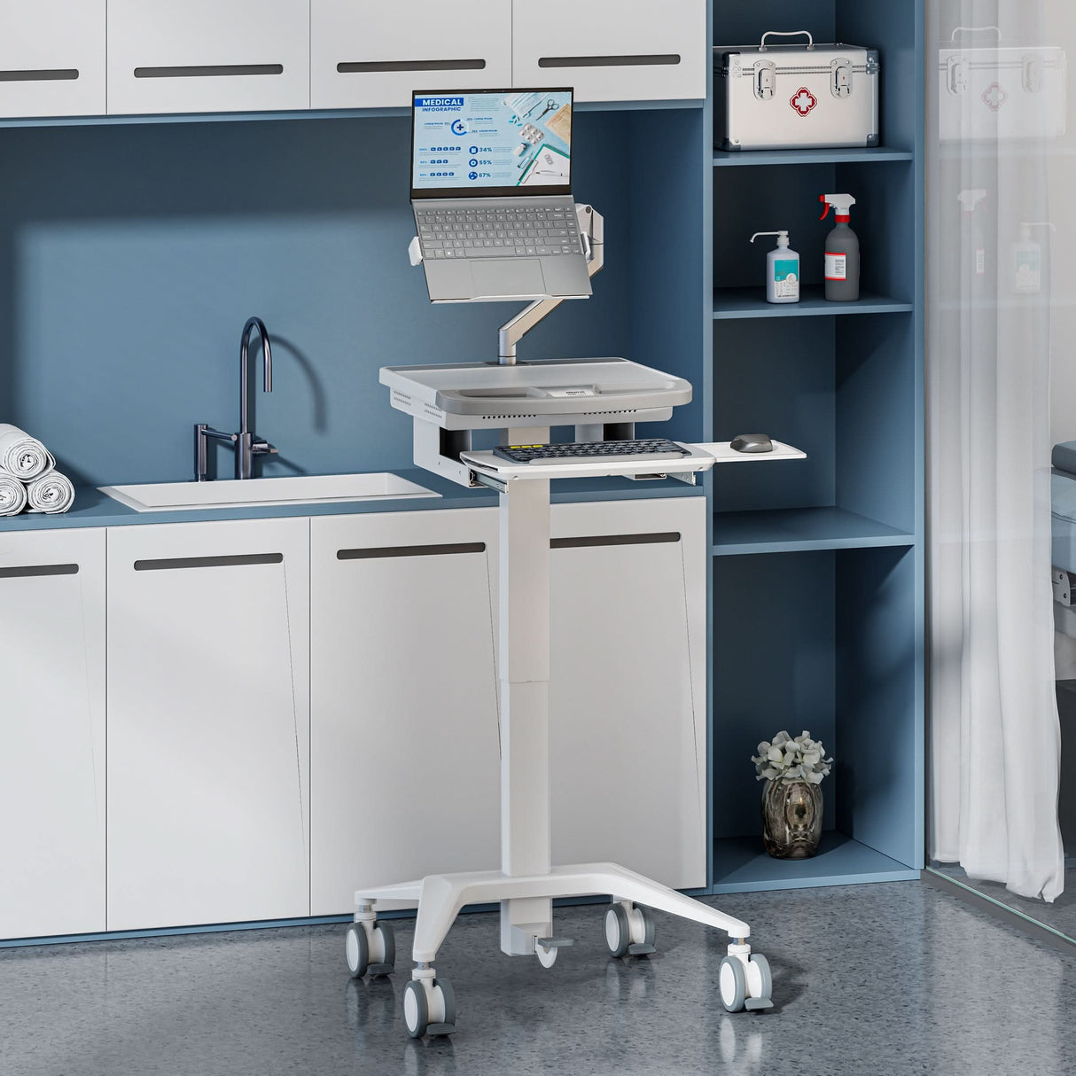 MedHub Mobile Workstation with Laptop Arm