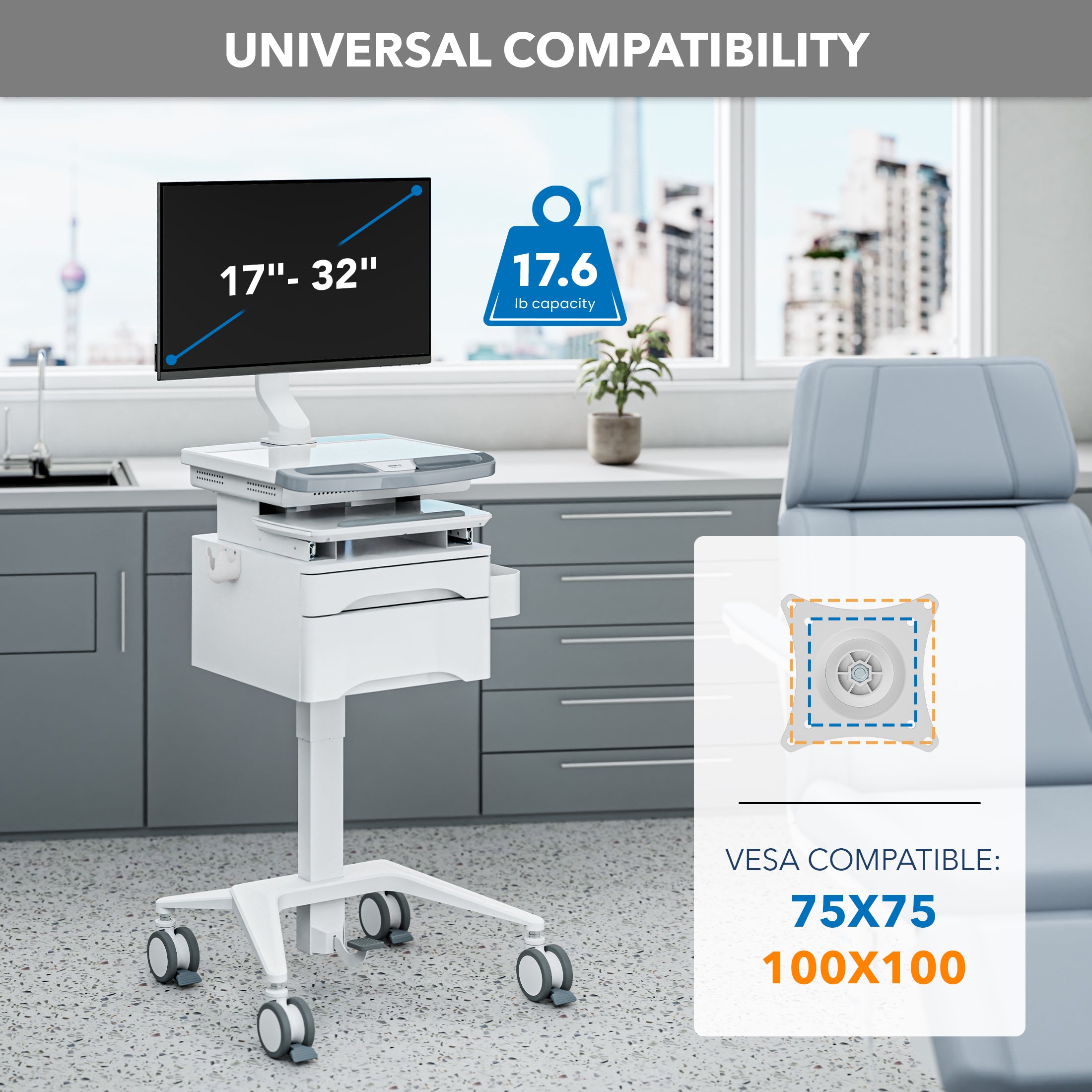 MedHub Mobile Workstation with Drawers and Monitor Mount