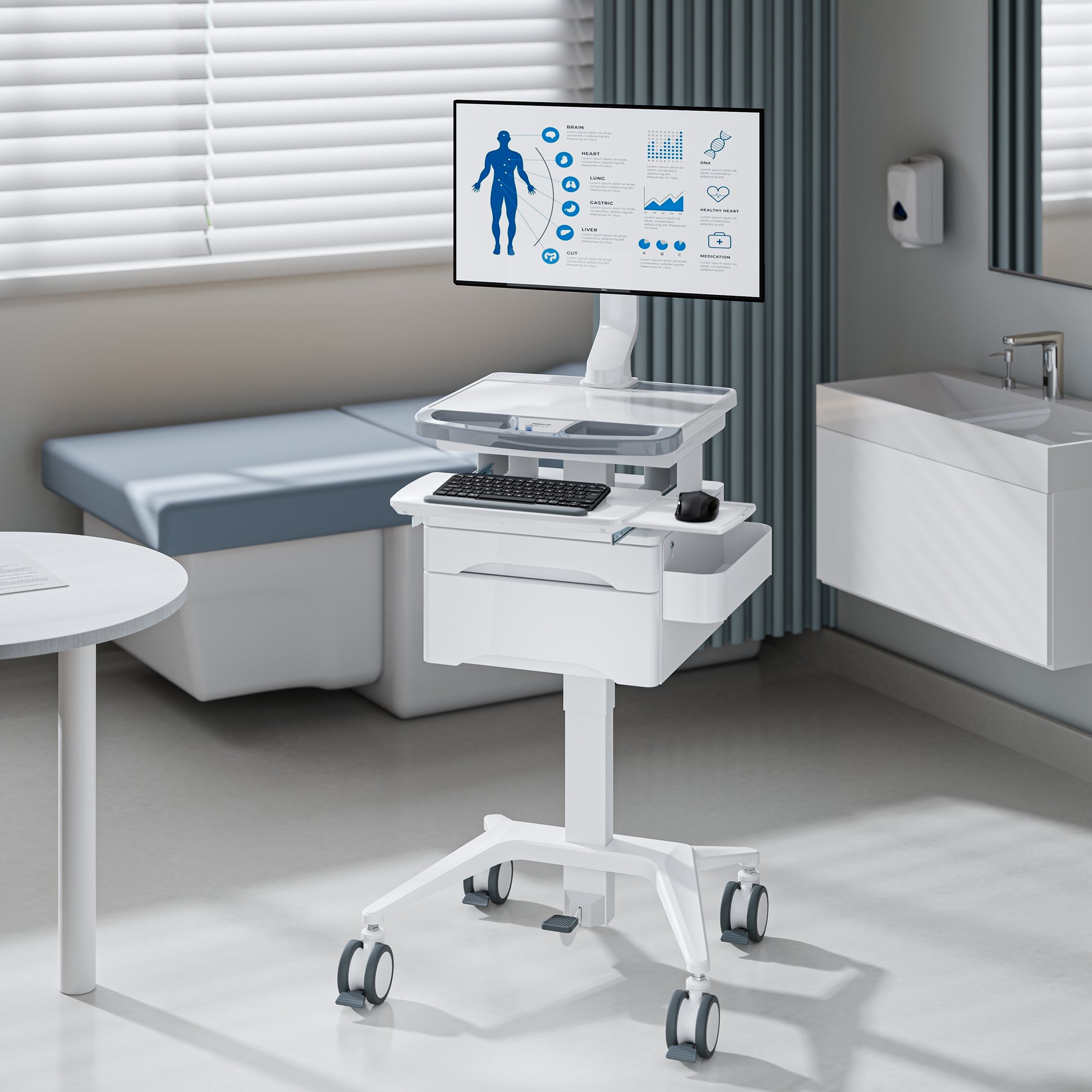 MedHub Mobile Workstation with Drawers and Monitor Mount