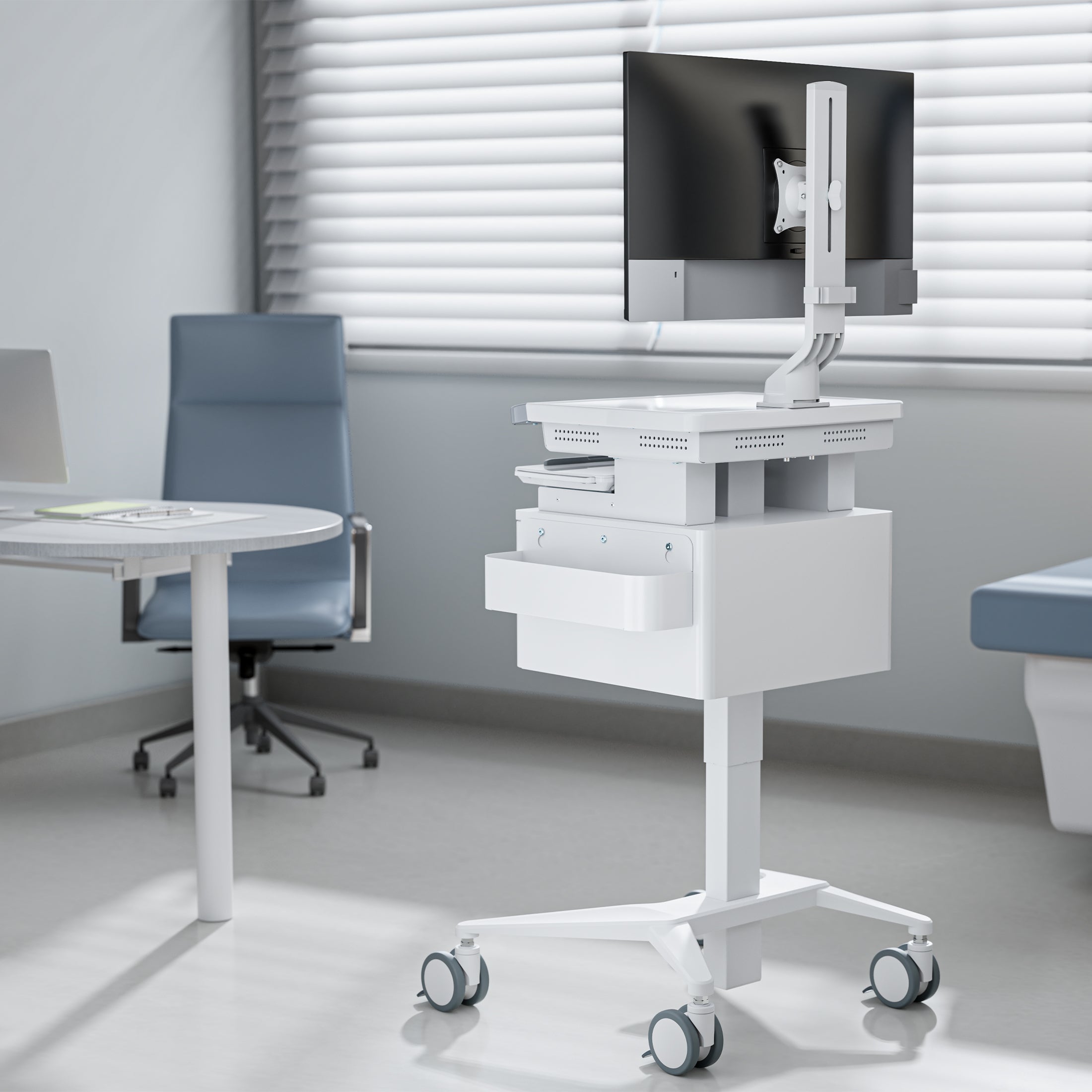 MedHub Mobile Workstation with Drawers and Monitor Mount