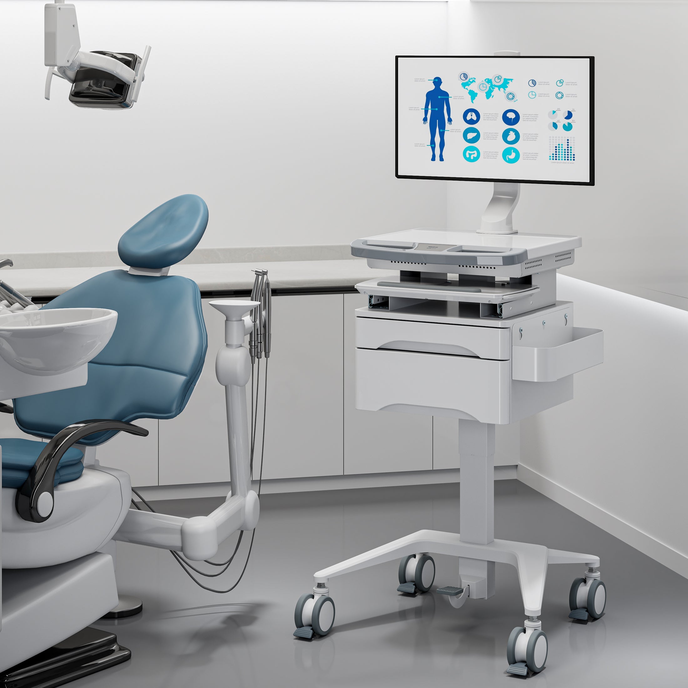 MedHub Mobile Workstation with Drawers and Monitor Mount