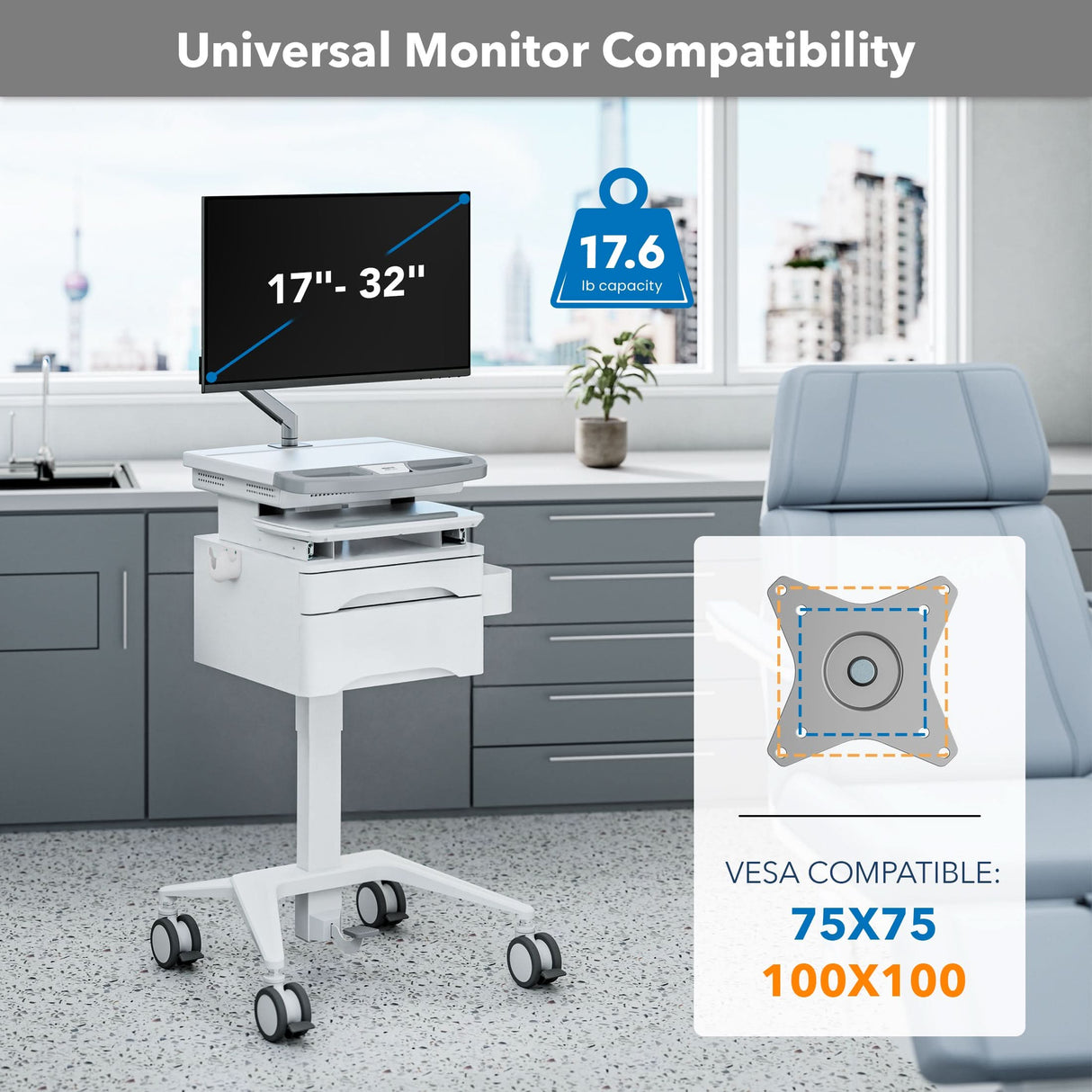 MedHub Mobile Workstation with Drawers and Monitor Arm