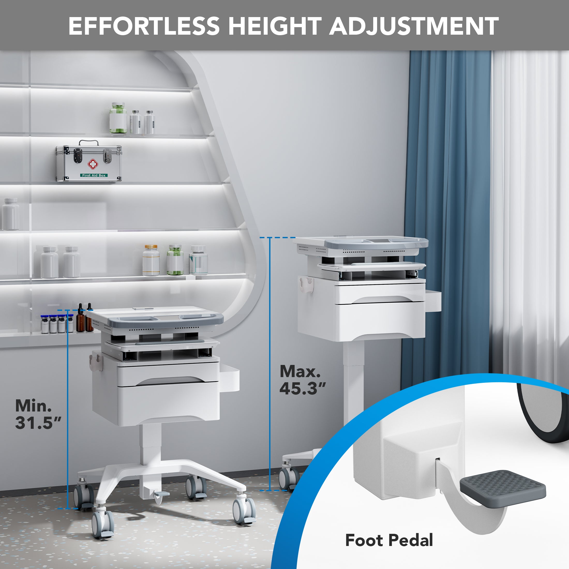 MedHub Mobile Workstation with Drawers and Laptop Arm