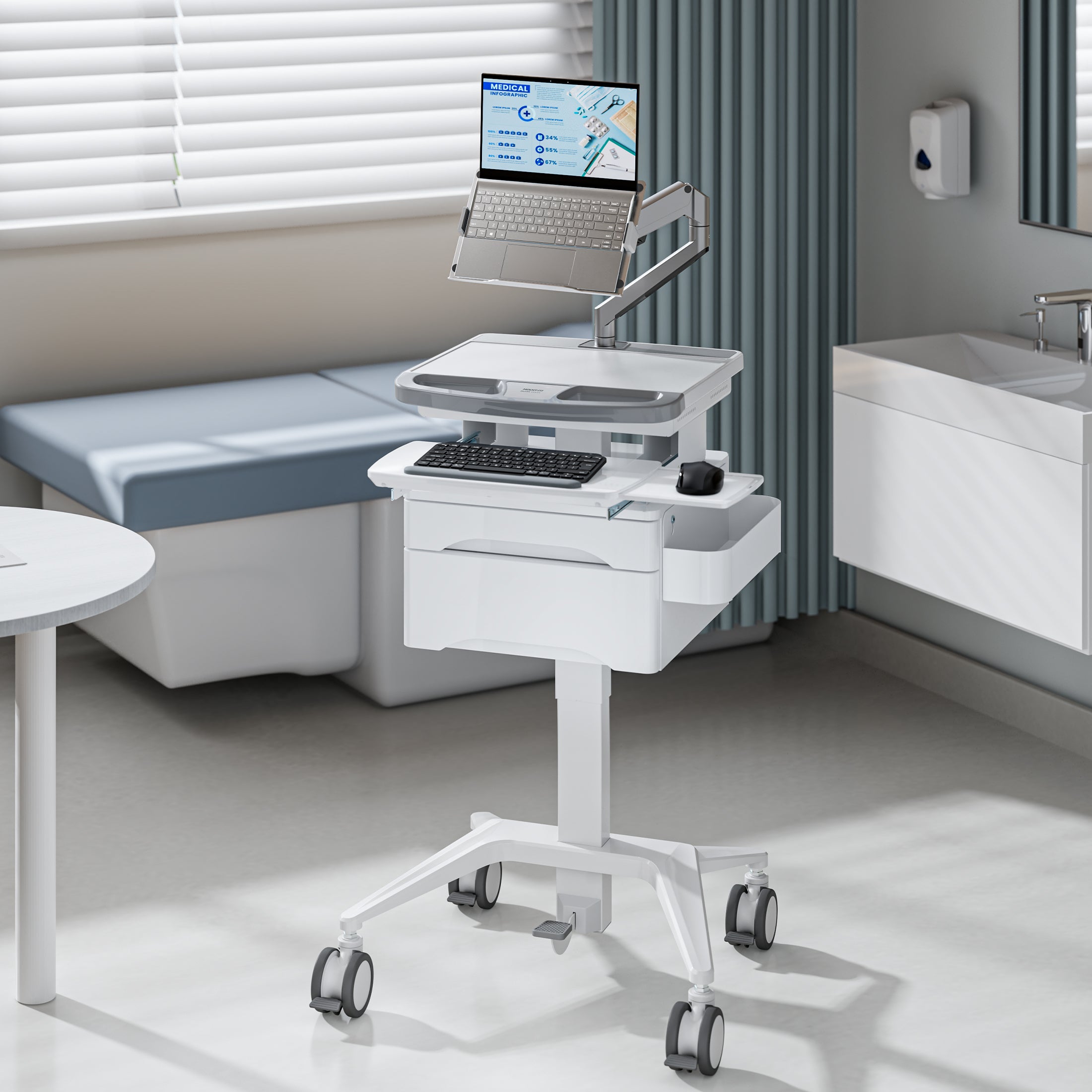 MedHub Mobile Workstation with Drawers and Laptop Arm