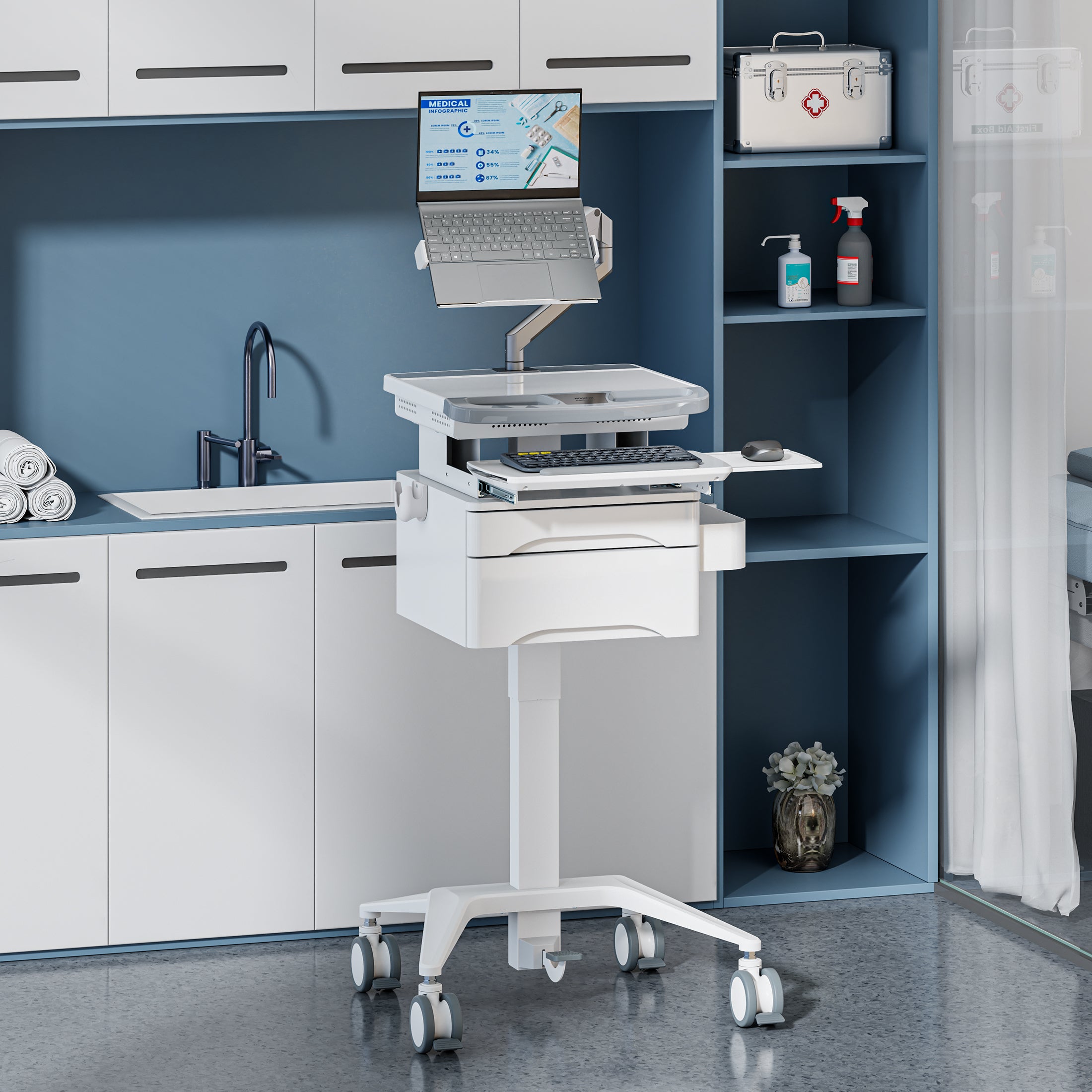 MedHub Mobile Workstation with Drawers and Laptop Arm