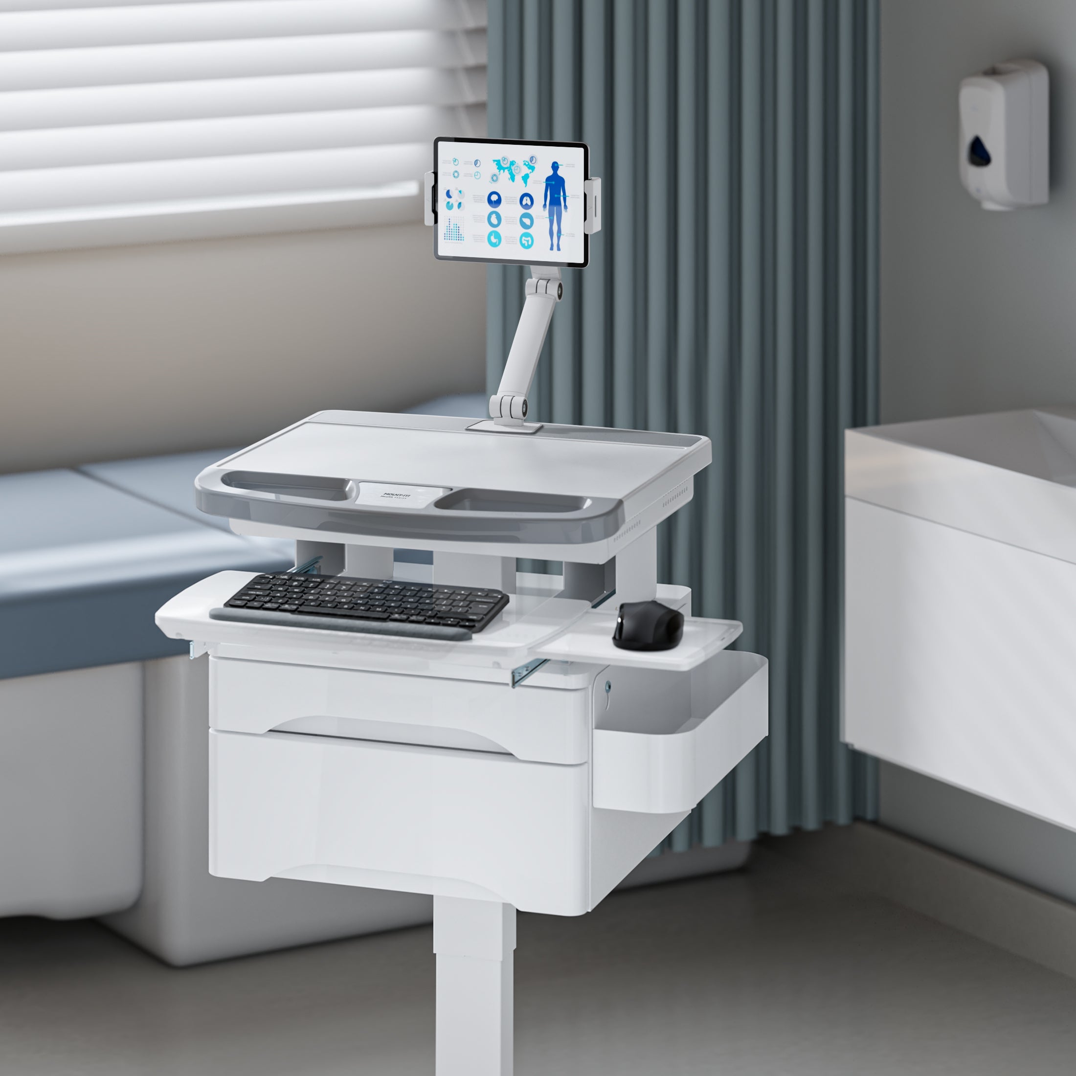 MedHub Mobile Workstation with Drawers and Tablet Arm