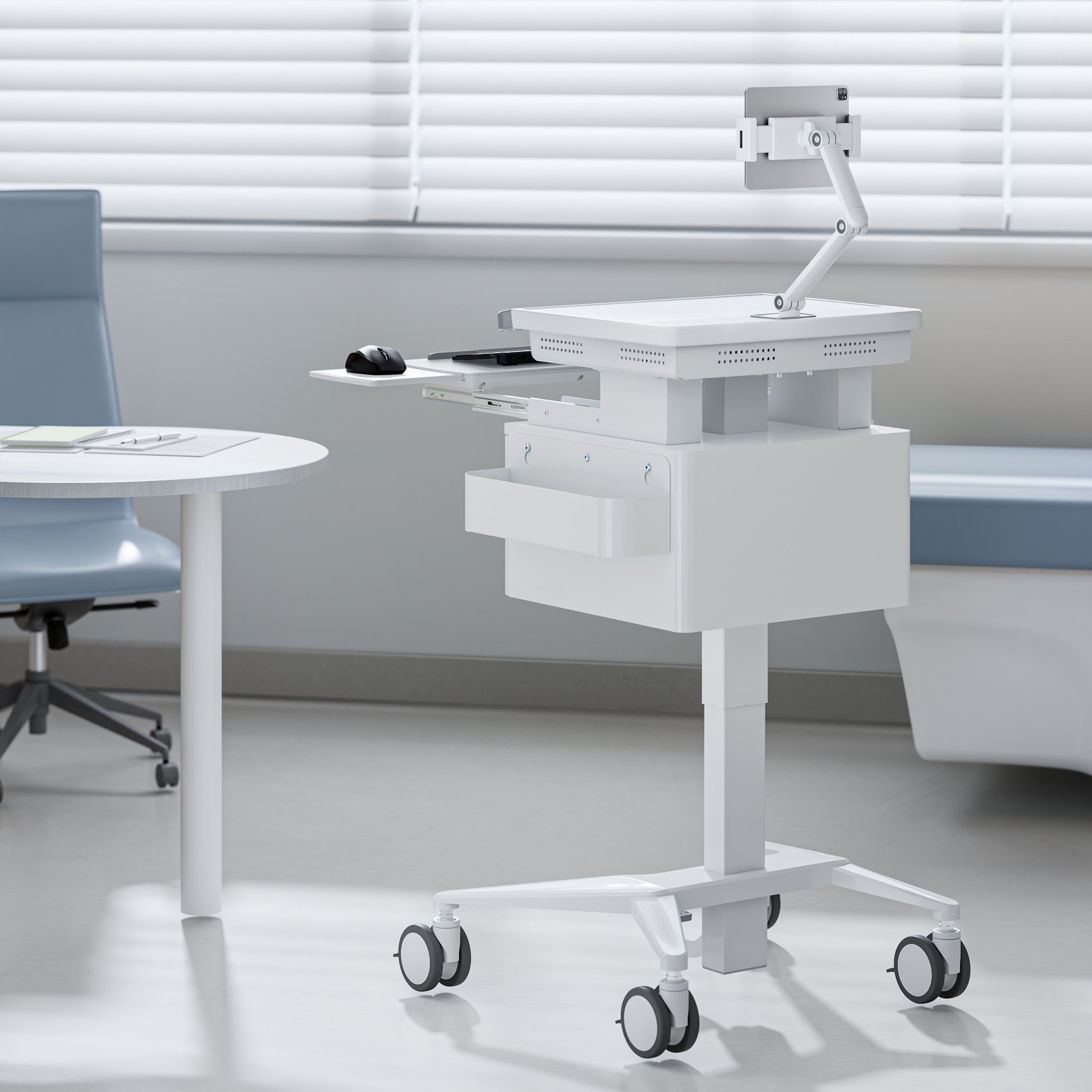 MedHub Mobile Workstation with Drawers and Tablet Arm