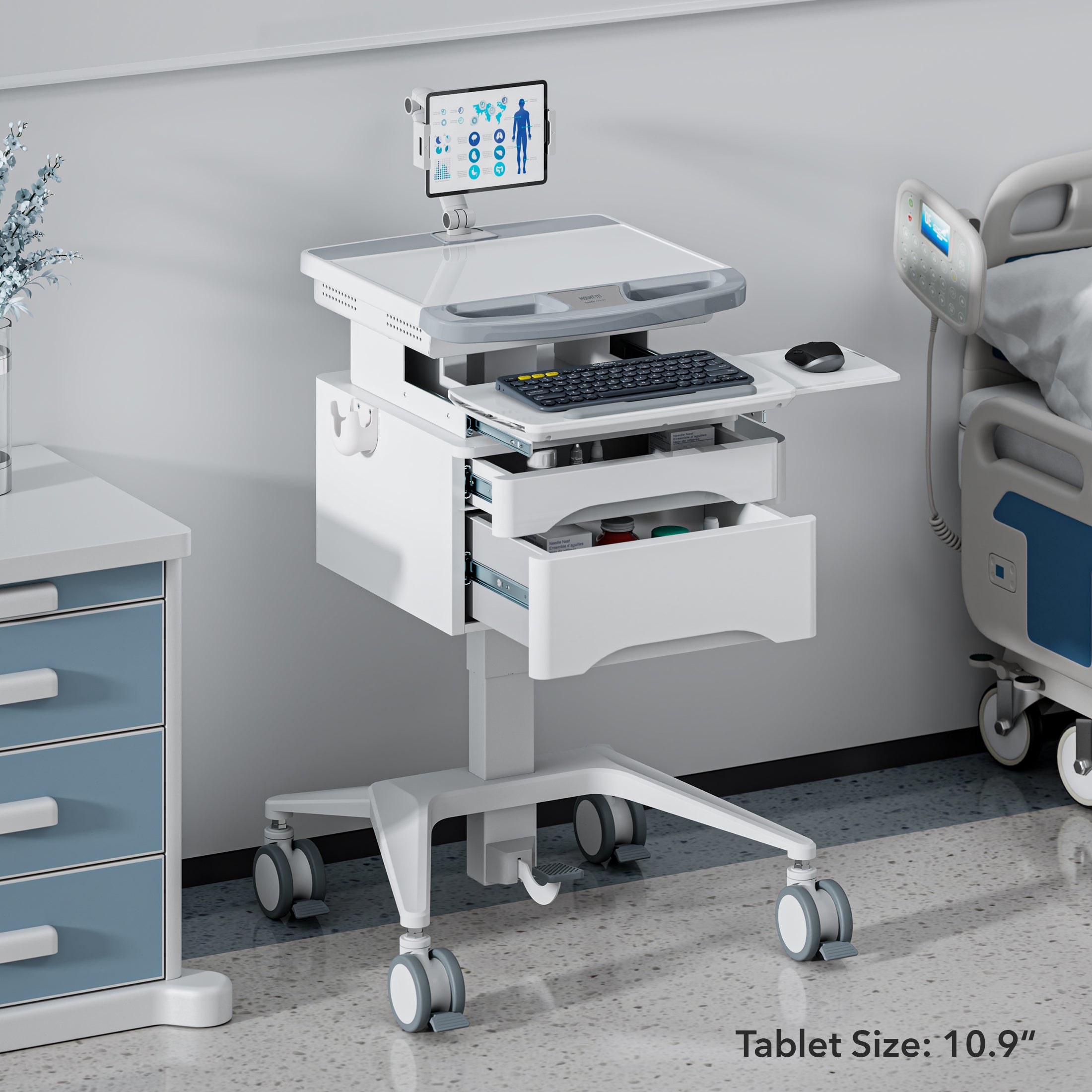 MedHub Mobile Workstation with Drawers and Tablet Arm