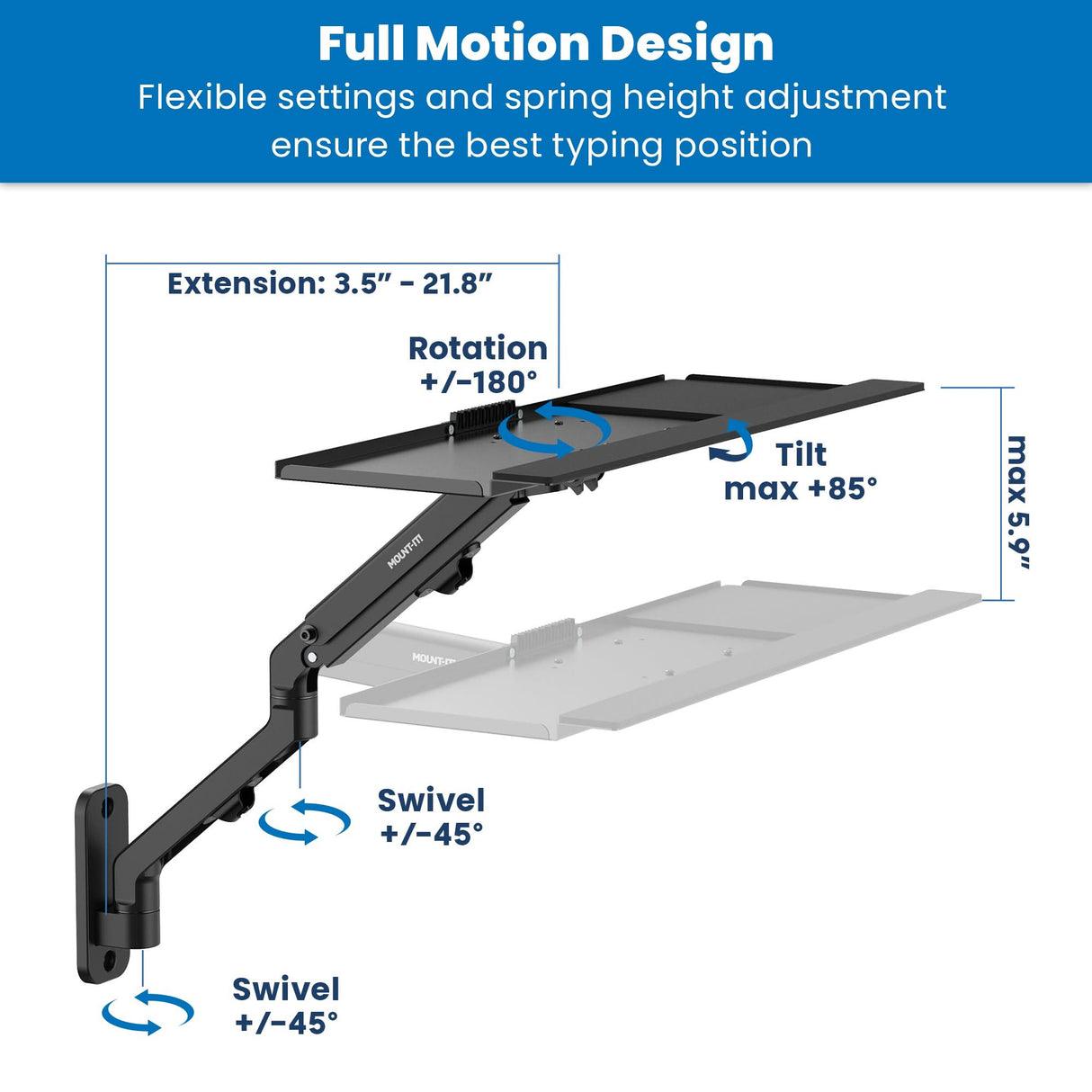 Counterbalance Keyboard Tray Arm for Wall and Pole Mounting