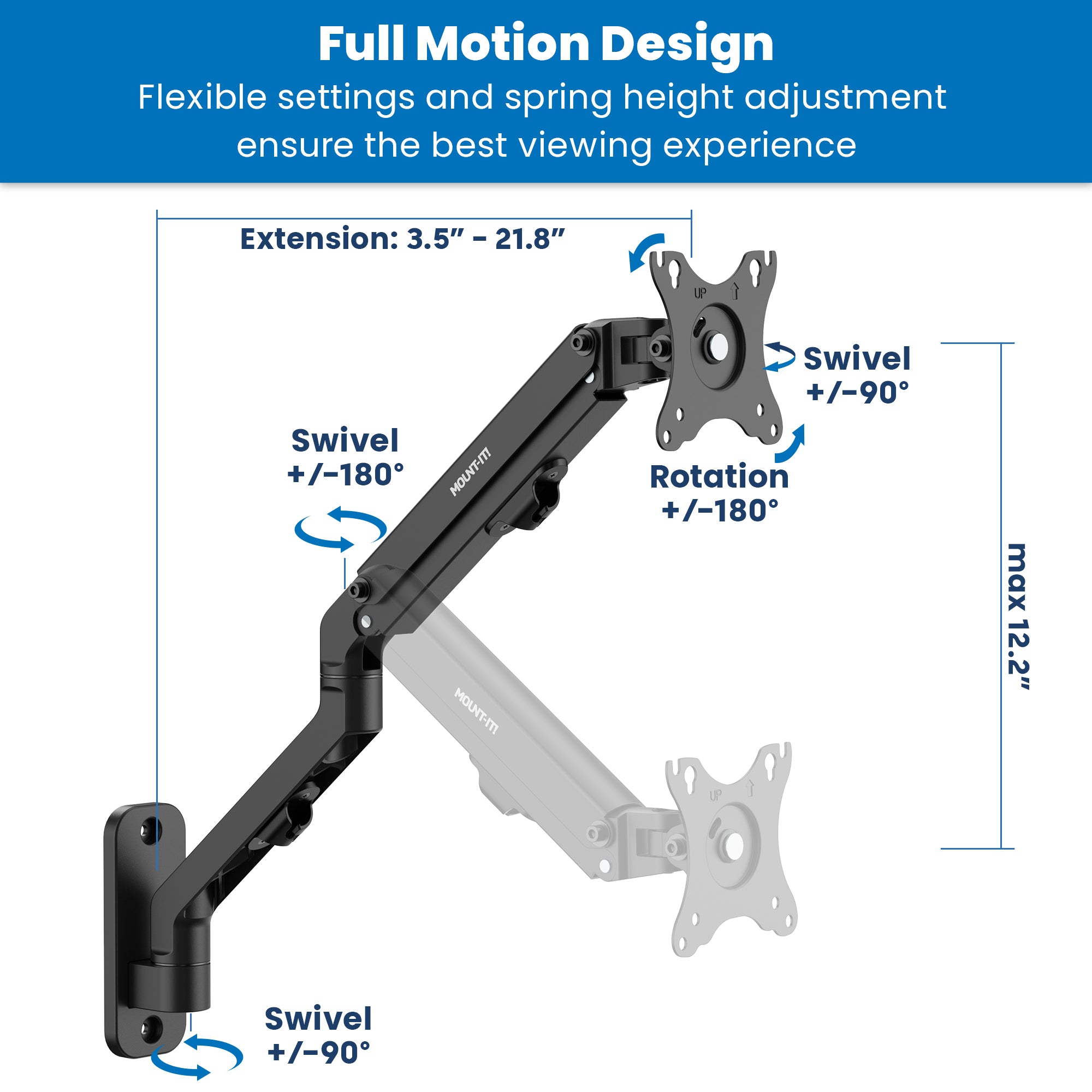 Counterbalance Monitor Arm for Wall and Pole Mounting