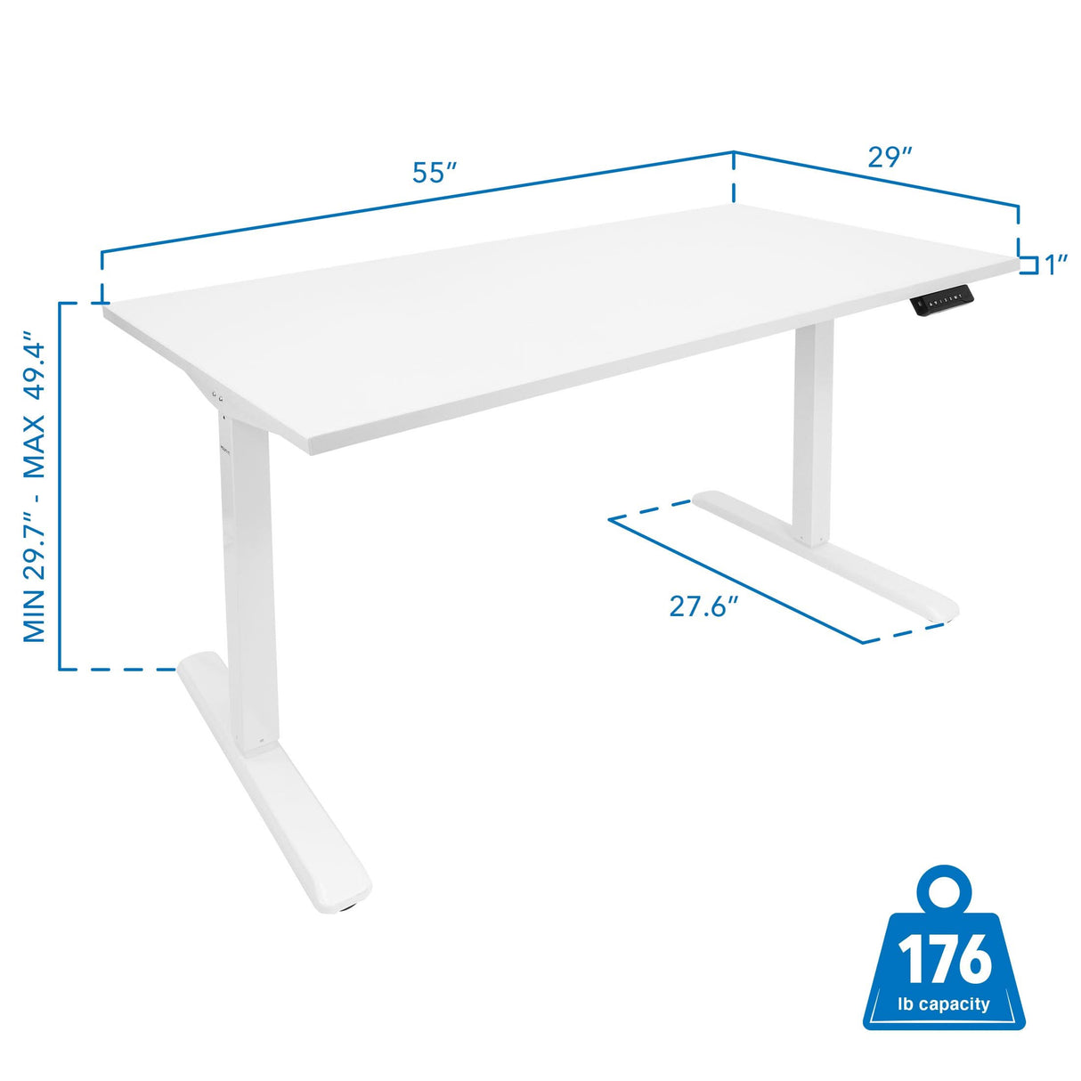 Electric Standing Desk with 55" Tabletop - White Base