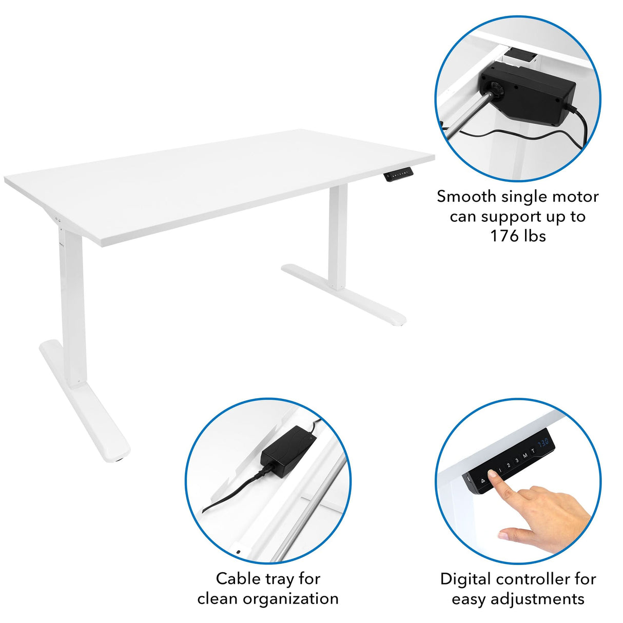 Electric Standing Desk with 55" Tabletop - White Base