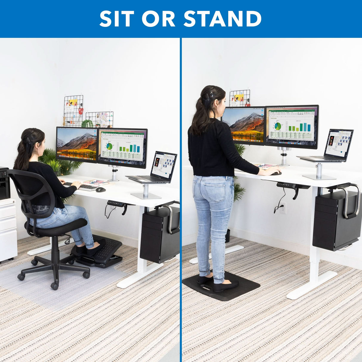 Electric Standing Desk with 55" Tabletop - White Base