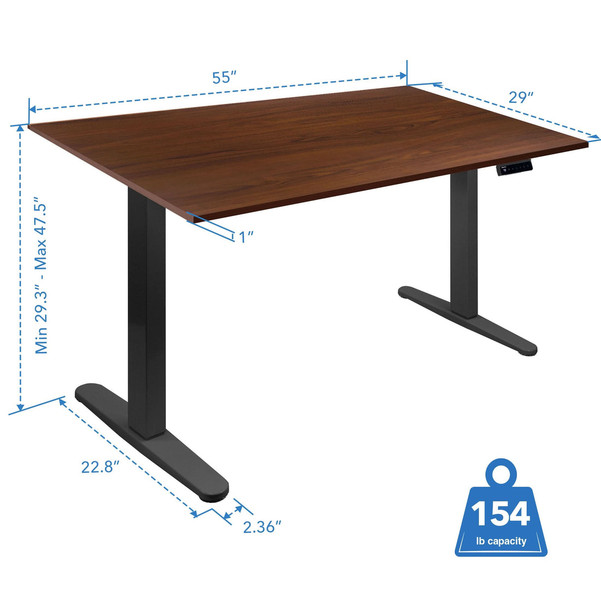 Electric Standing Desk with 55" Tabletop - Black Base