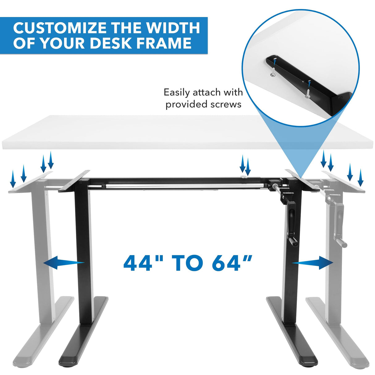 Hand Crank Standing Desk with 55" Tabletop - Black Base