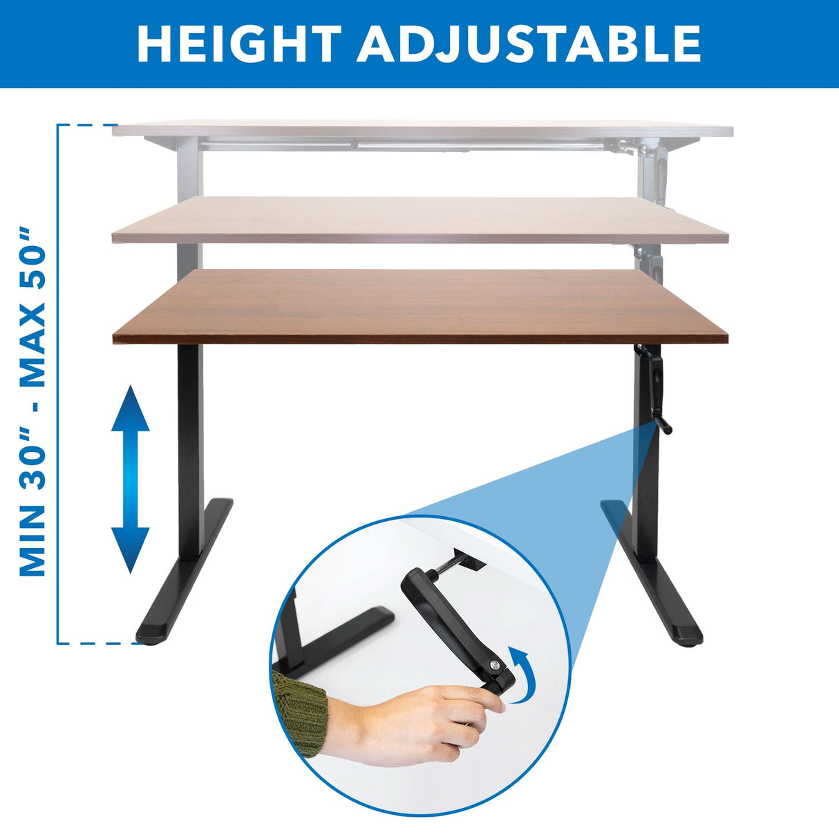 Hand Crank Standing Desk with 55" Tabletop - Black Base